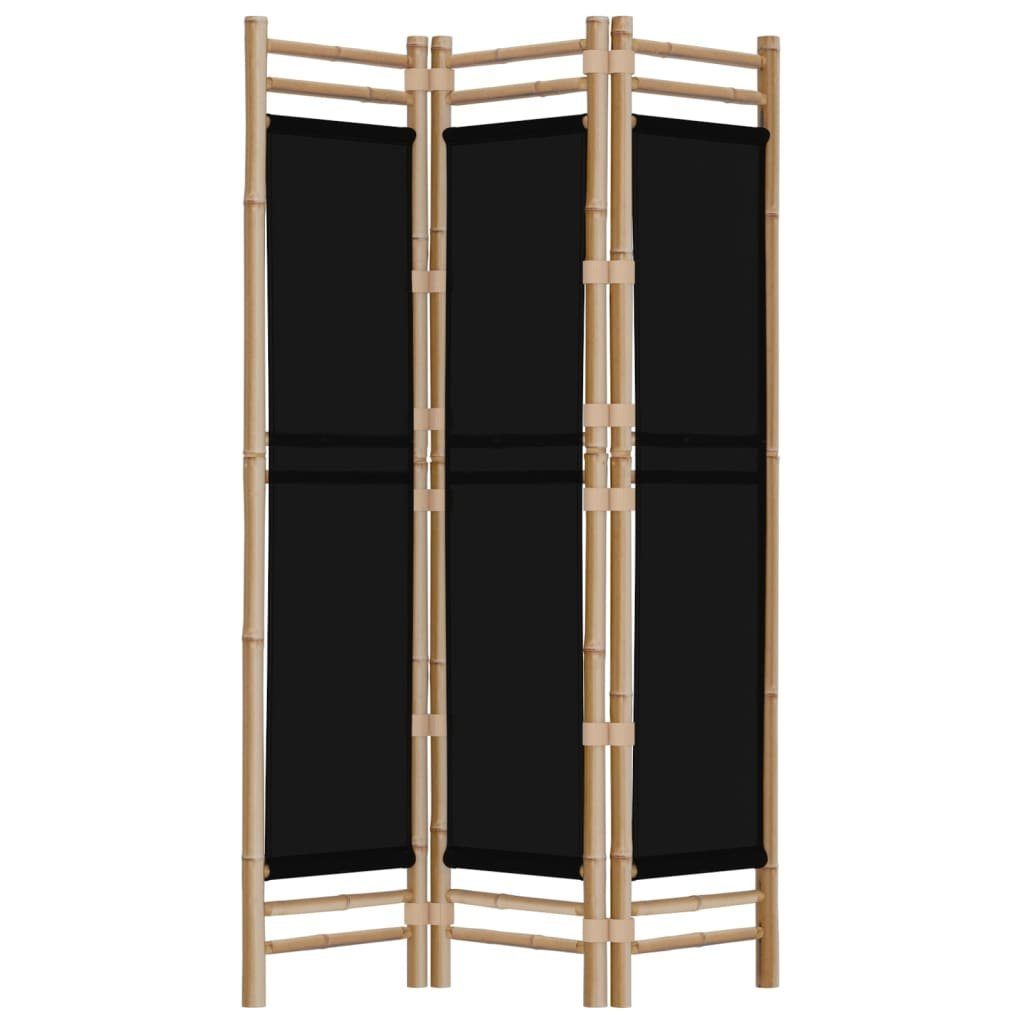 furnicato Raumteiler Bambus Paravent 120x180 cm Schwarz mit 3 Paneelen, 1-tlg., Klappbarer Sichtschutz aus Canvas für das Wohnzimmer oder den Garten