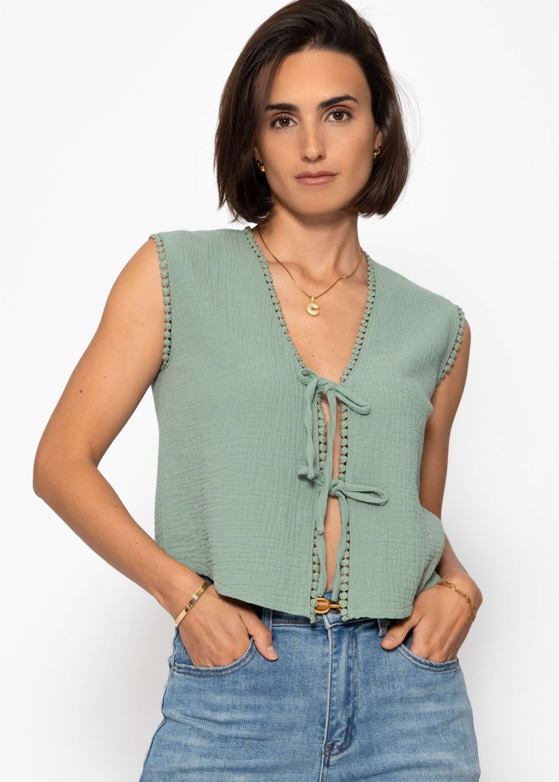 SASSYCLASSY T-Shirt Musselin Top mit Schleifen Damen Top aus Musselin mit V günstig online kaufen