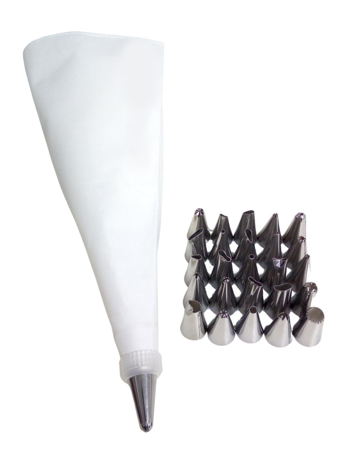 BURI Spritzbeutel Spritzbeutel mit 26 Edelstahl Spritztüllen Tortenspritze Gebäckspritze