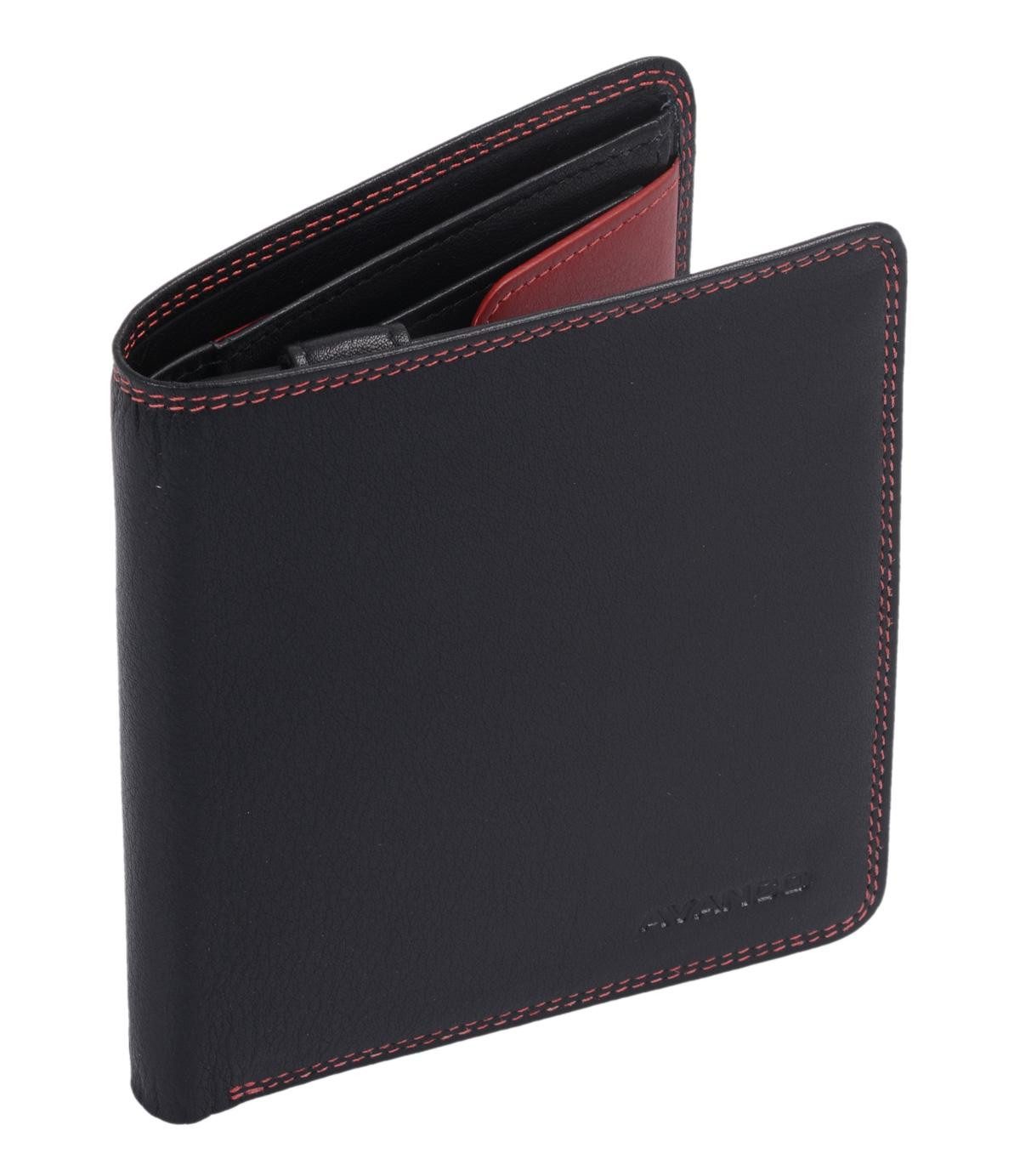 Geldbörse HerrenbörseGeldbörse Leder Brieftasche Kombibörse, schwarz/rot