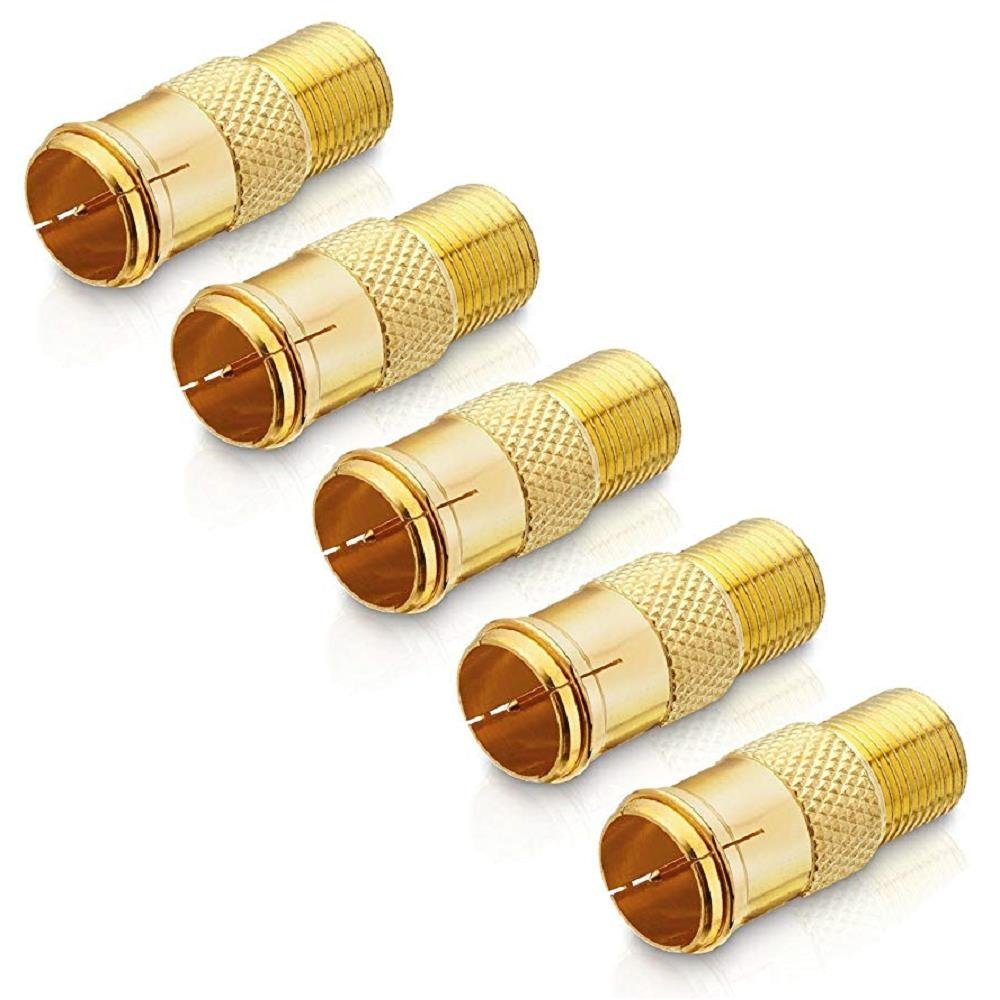 conecto Adapter mit (5 Stück) vergoldet F-Quick-Stecker F-Buchse auf gold SAT-Kabel