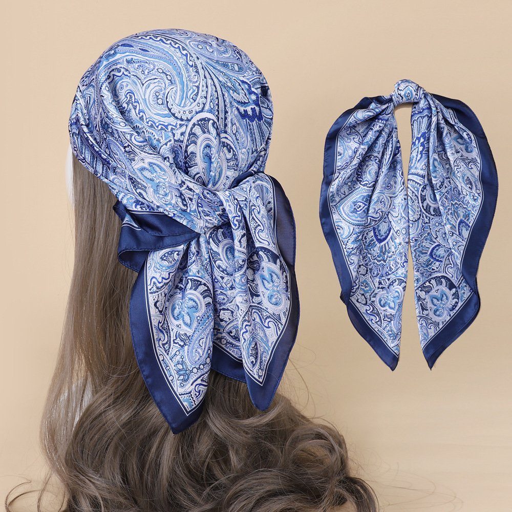 GLAMO Bandana 70 cm Satin Kopftuch Haarschal Seide Bandana für Frauen Blau