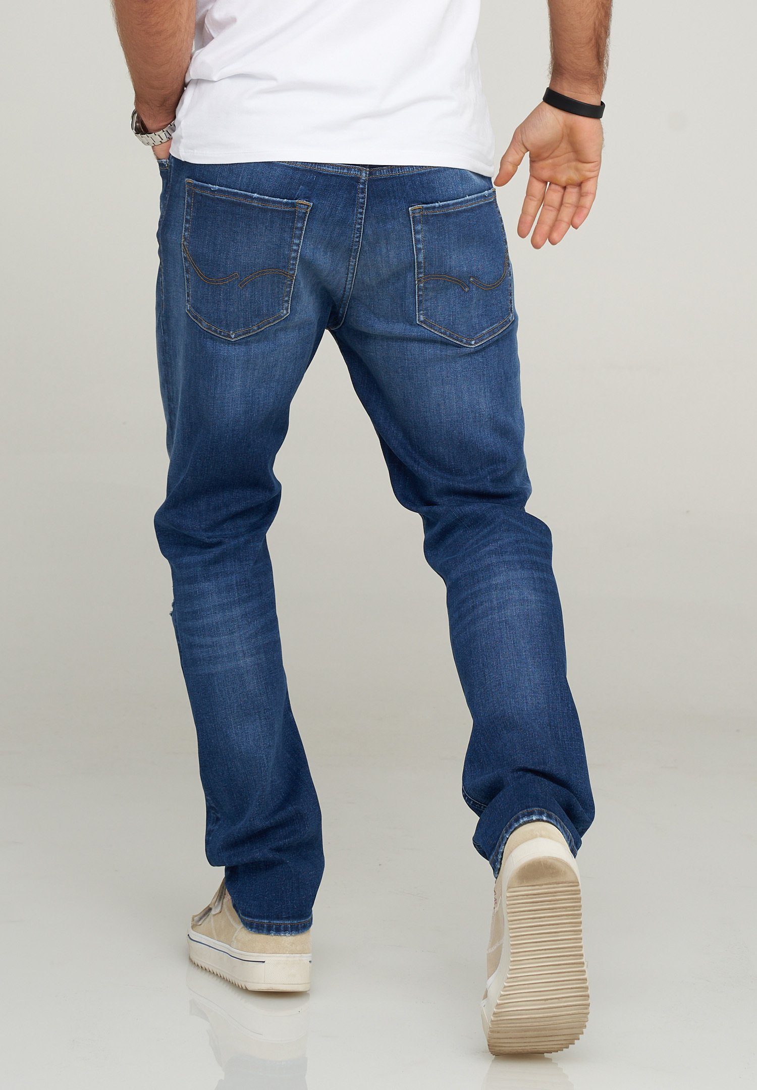 Jack & Jones Slim-fit-Jeans JJITIM JJARIS Herren Hose mit Destroyed Effekten