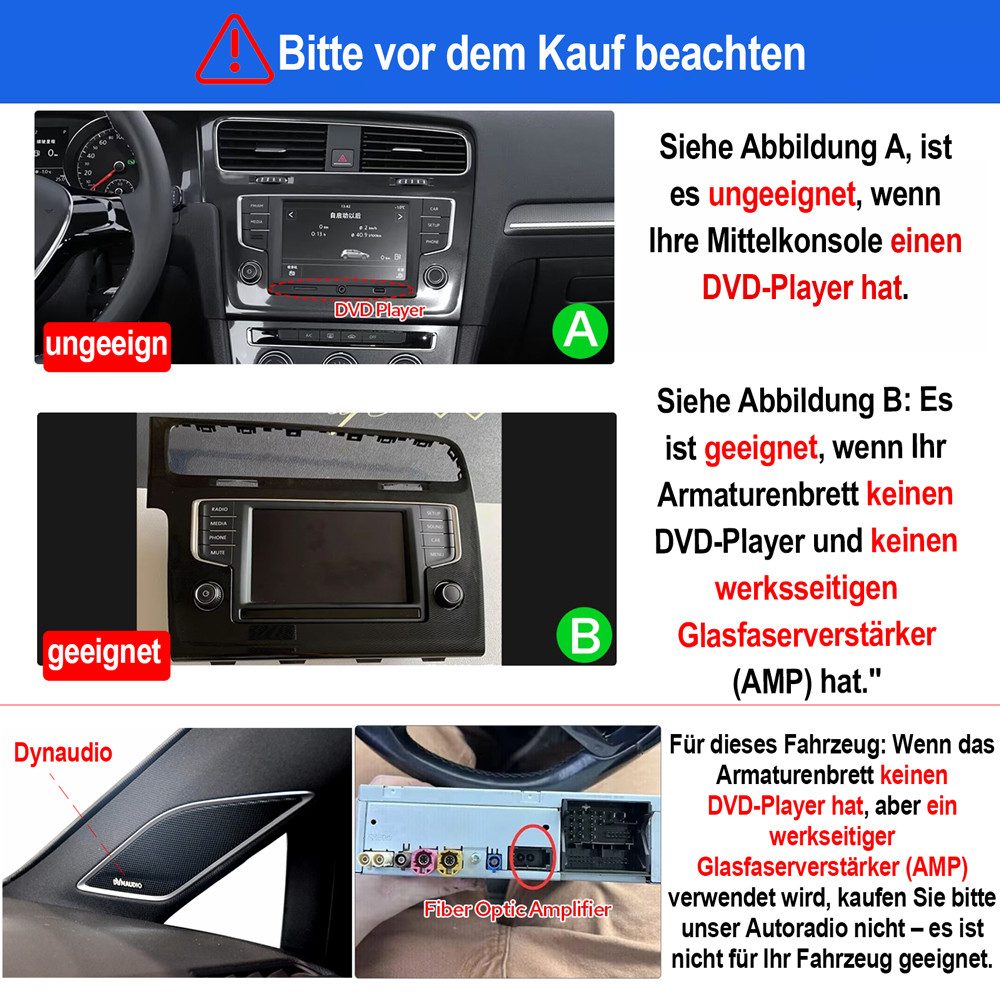 ESSGOO 10.1" Für VW Golf 7 VII MK7 2013-2017 Android 15 Autoradio Autoradio (Digitalradio (DAB), FM, RDS, Carplay GPS NAVI WIFI RDS SWC BT)