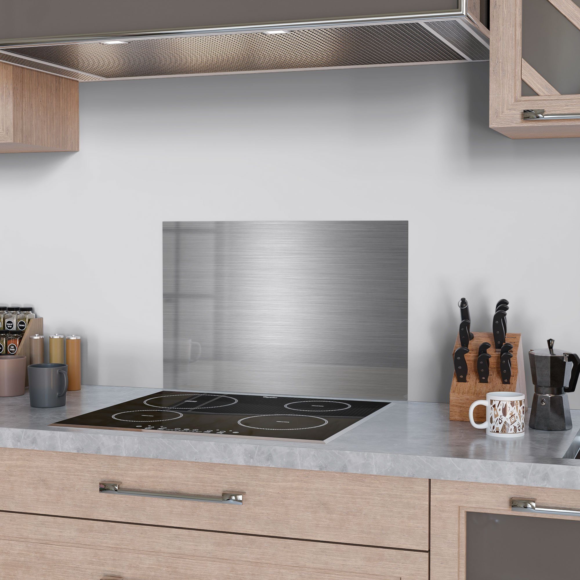 Herdblende Spritzschutz 'Gebürstetes Küchenrückwand Aluminium', DEQORI Glas Badrückwand
