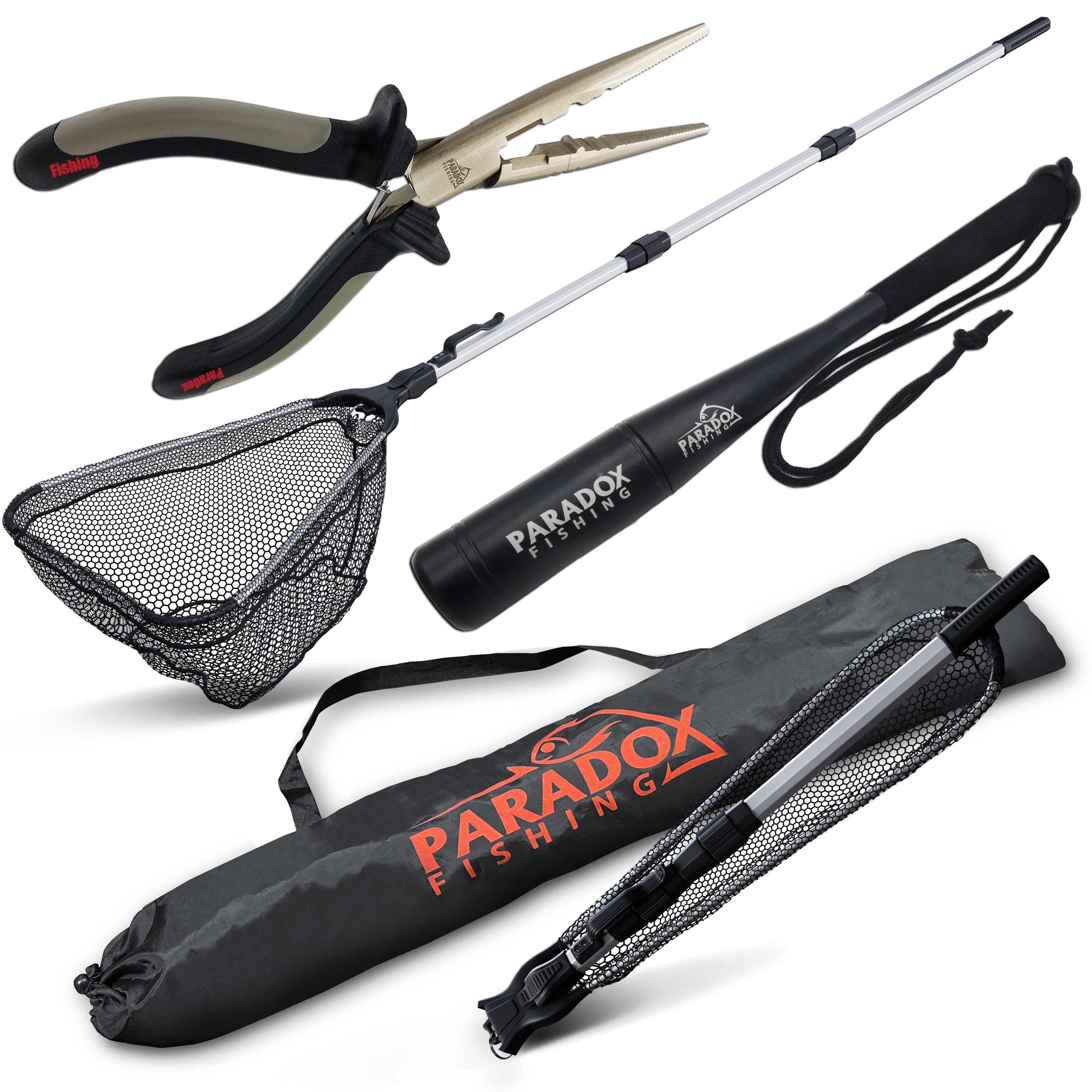 Paradox Fishing Angelkescher gummiert 1,6m/2,1m mit Tasche (3-St), klappbar