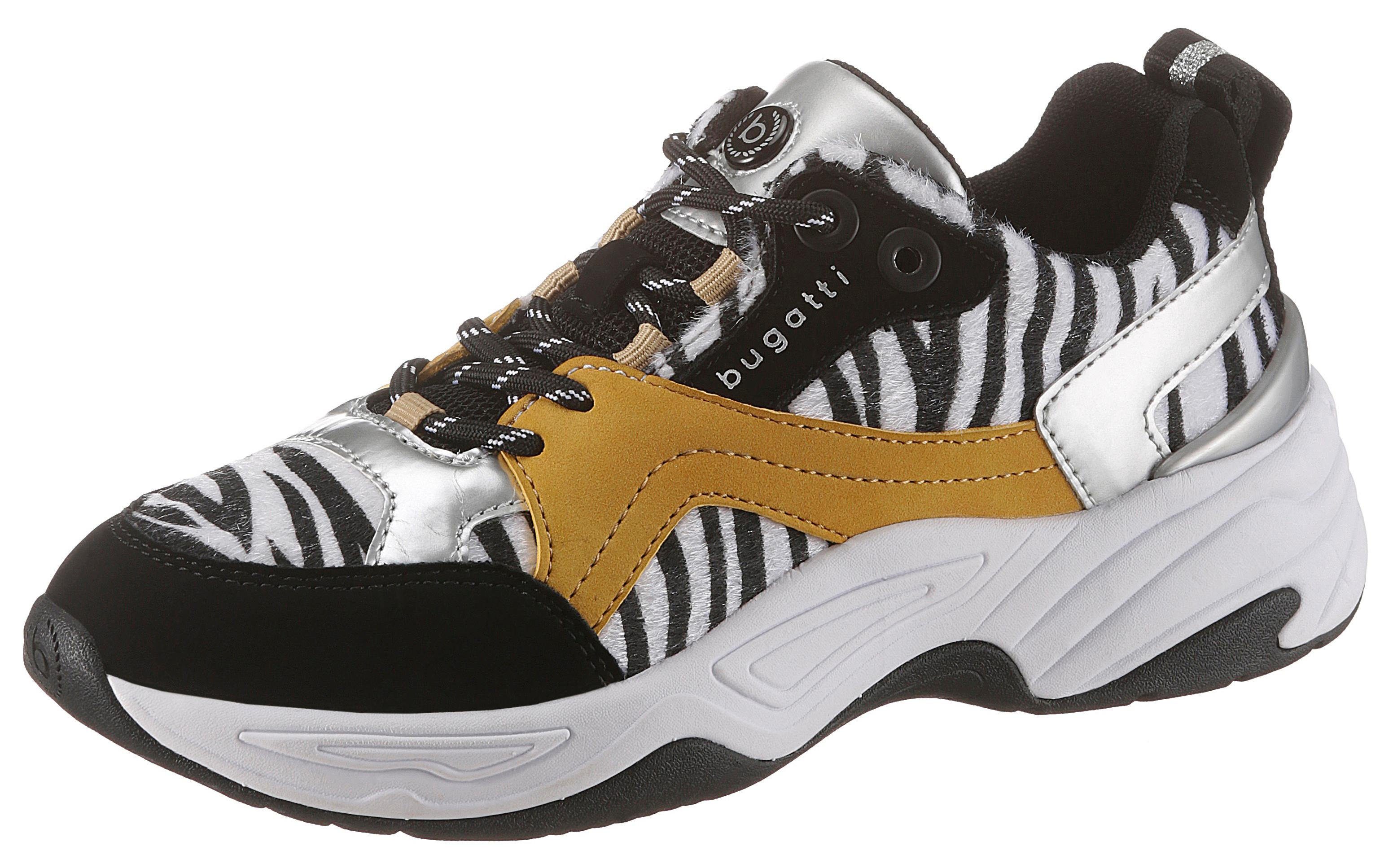 bugatti Plateausneaker mit Zebramuster, Stylischer Sneaker mit farbigen