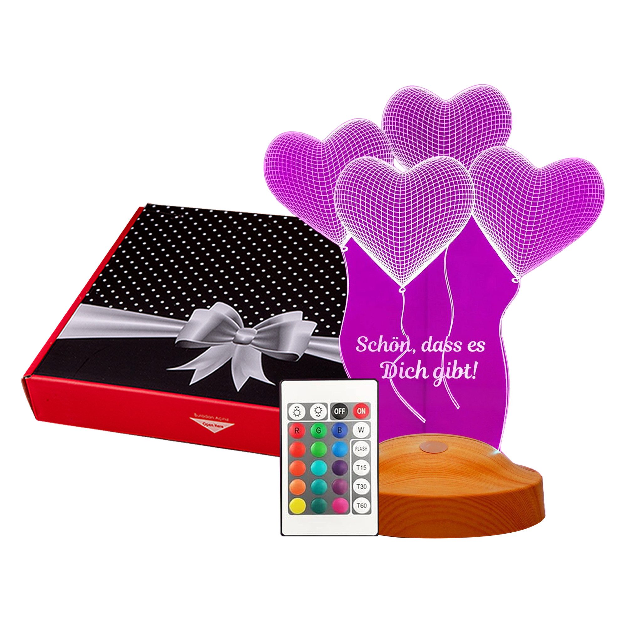 LED Nachttischlampe Vier Herzen 3D mehrfarbige Nachtlicht für Best Friend