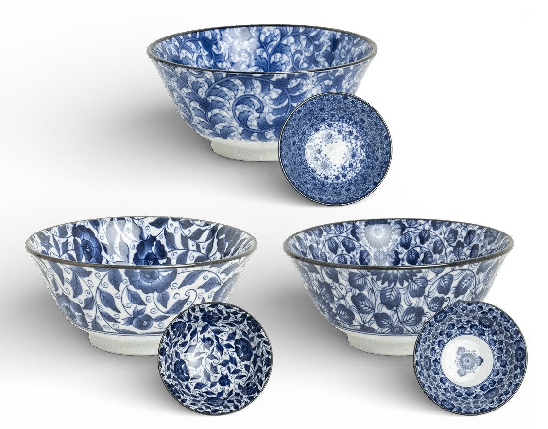 WestCraft Suppenschale Ramen Bowl Japan - Porzellan-Schalen 15 cm - 3er Mix-Set, Porzellan, (5-tlg), Hochwertig, asiatische Reis-, Nudel-, Tapas-, Udon-, Müsli-Schüssel