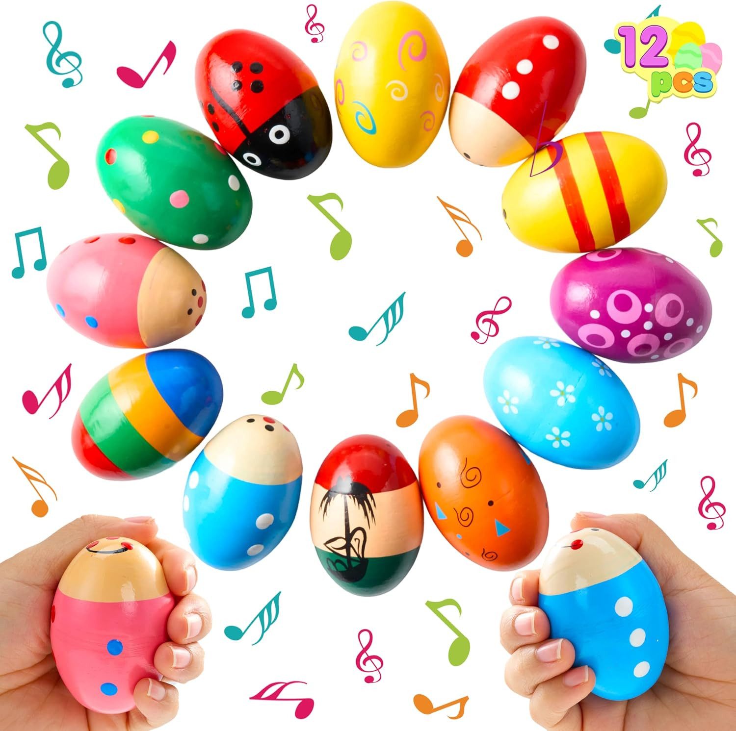 JOYIN Osterei JOYIN 12 Stück 3 "(7,6 cm) Hölzerne Eierschüttler Maracas Percussion