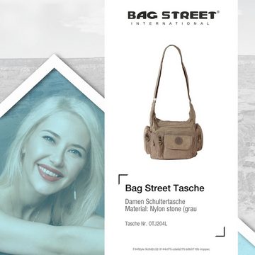 BAG STREET Schultertasche Bag Street Damenhandtasche Schultertasche (Schultertasche), Schultertasche Nylon, stone (grau, braun) ca. 30cm x ca. 22cm