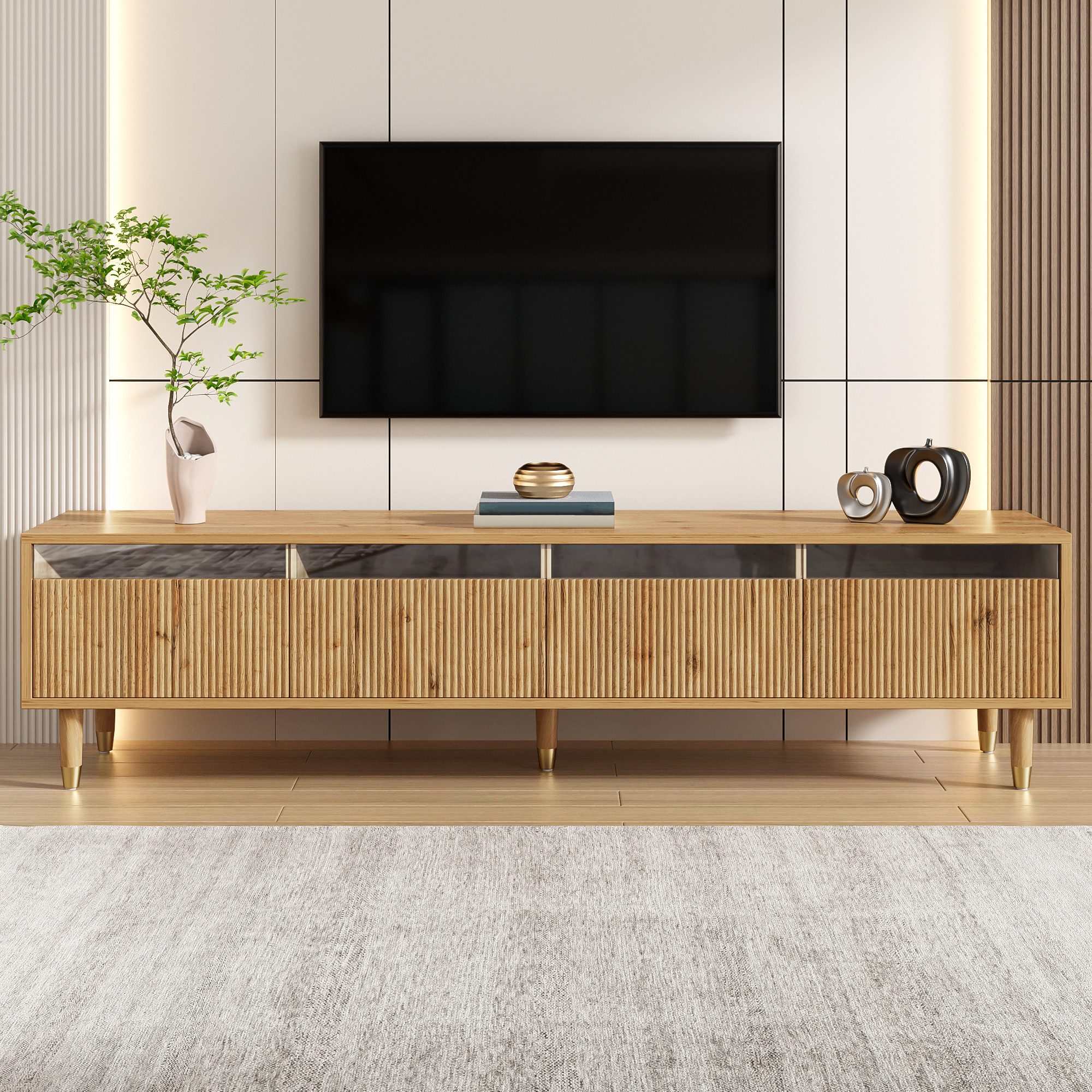 REDOM Lowboard in Holzoptik mit Acrylfronten (Wohnzimmermöbel, TV-Board, 1 günstig online kaufen