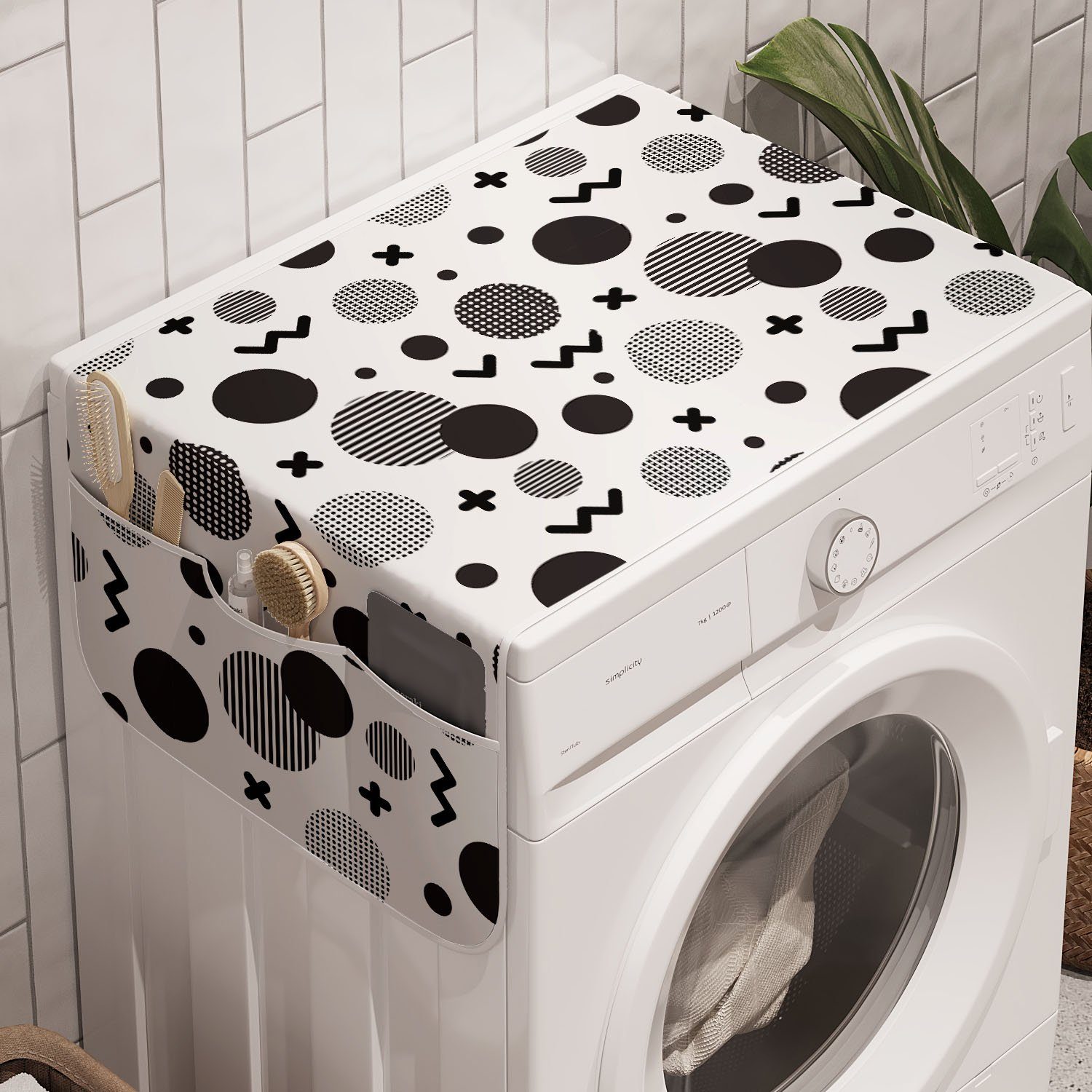 Abakuhaus Badorganizer Anti-Rutsch-Stoffabdeckung für Waschmaschine und Trockner, Retro Memphis Art Style Geometrische