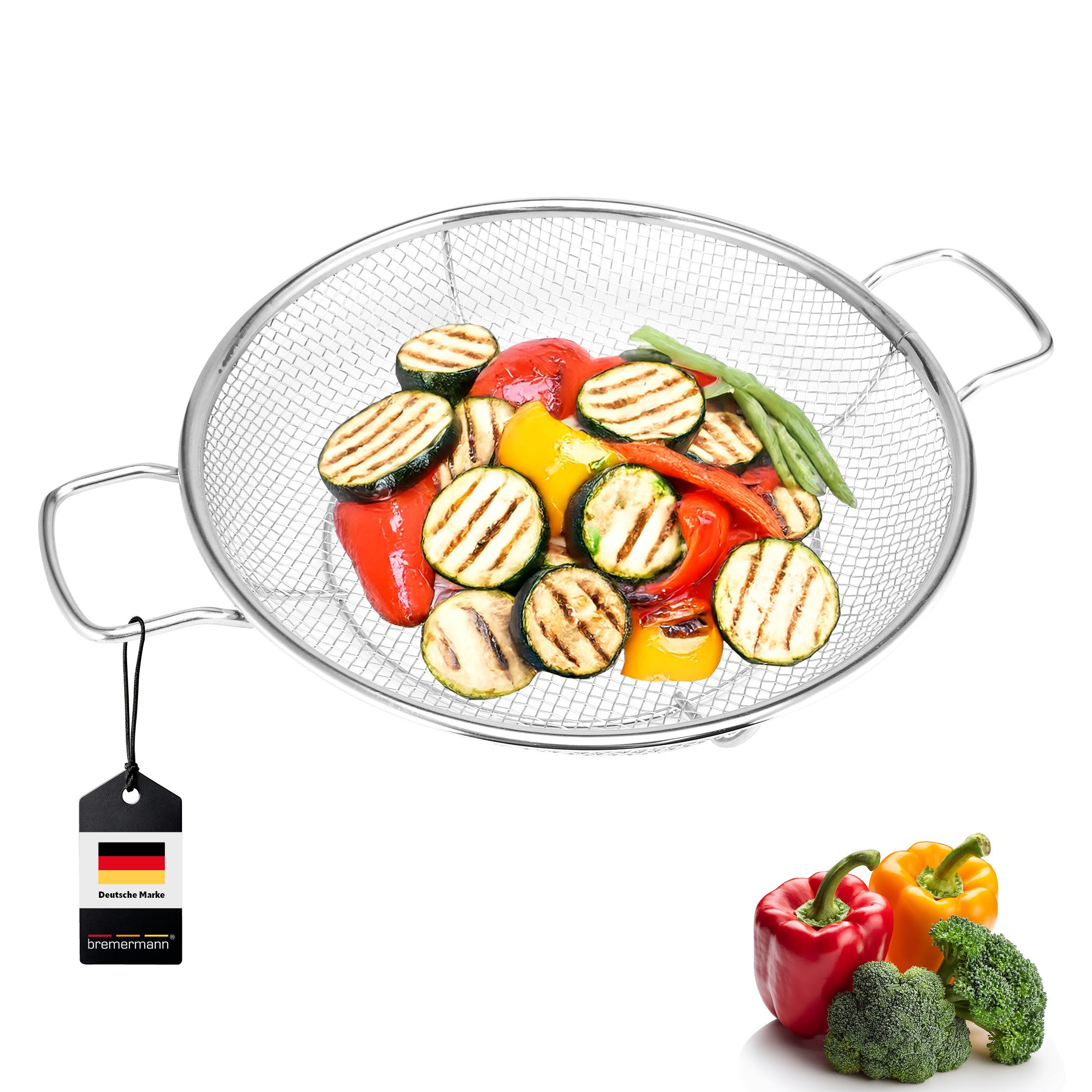 Grillguthalter Grillkorb rund // Edelstahl Ø ca. 30 cm // 2 Griffe