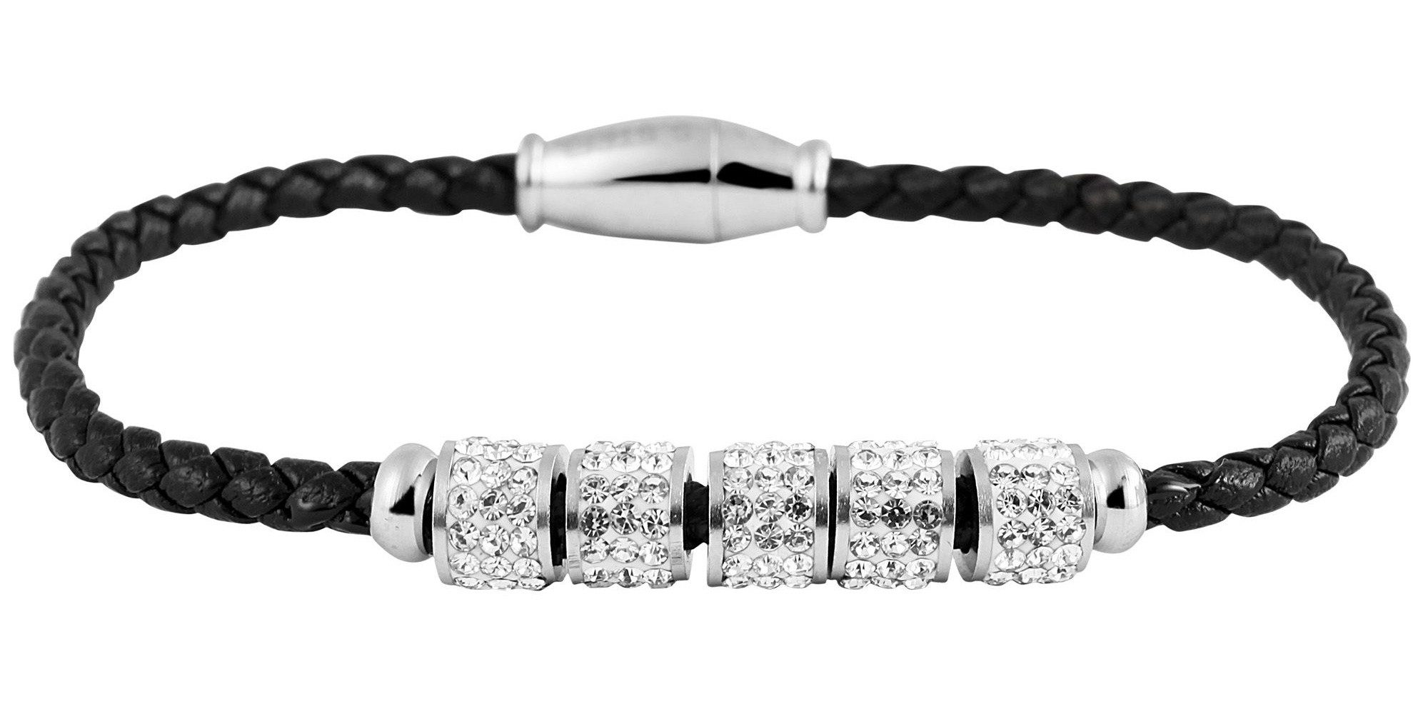 Armband Armband aus Leder mit Strass Steinchen 17 cm