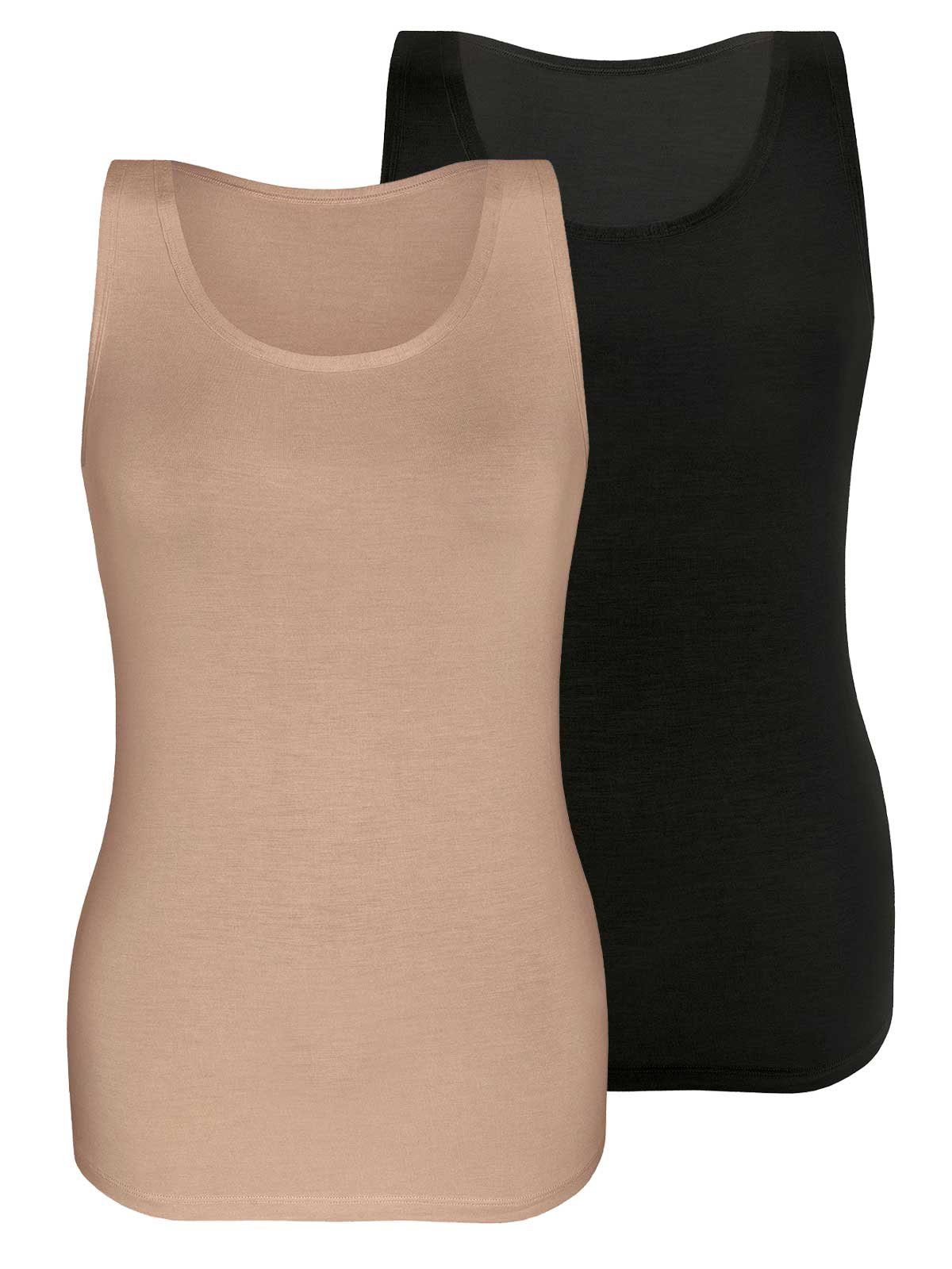 Sassa Achselhemd 2er Sparpack Top LOVELY SKIN (Spar-Set, 2-St) - 1xBlack 1xBeige