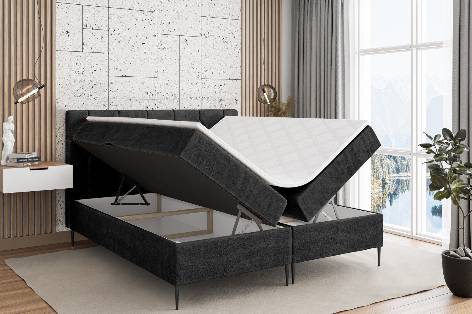 ALTDECOR Boxbett CATOR-F (Multipocket-Matratze H4, H3 Matratze Bonellfederung, Topper, Kopfteil)