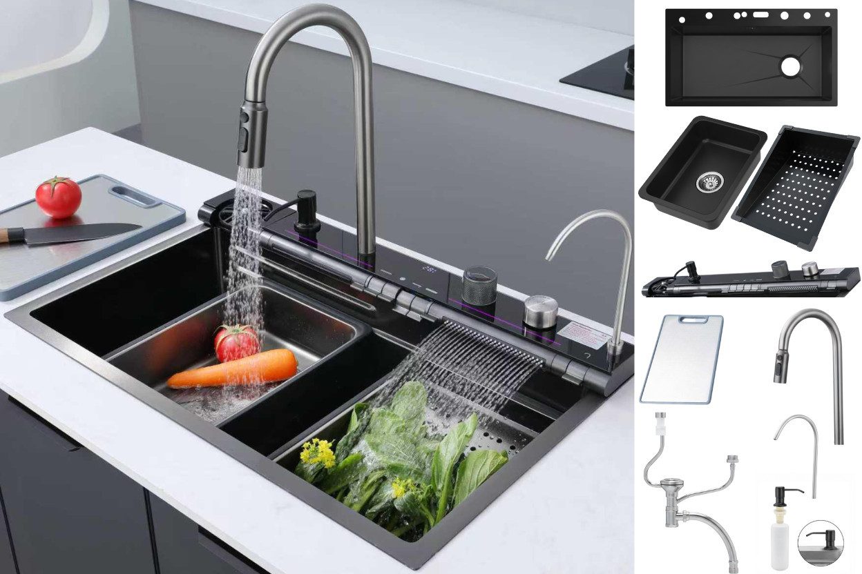 Faizee Home Edelstahlspüle Faizee Home, Multifunktionale Edelstahlspüle mit Armatur