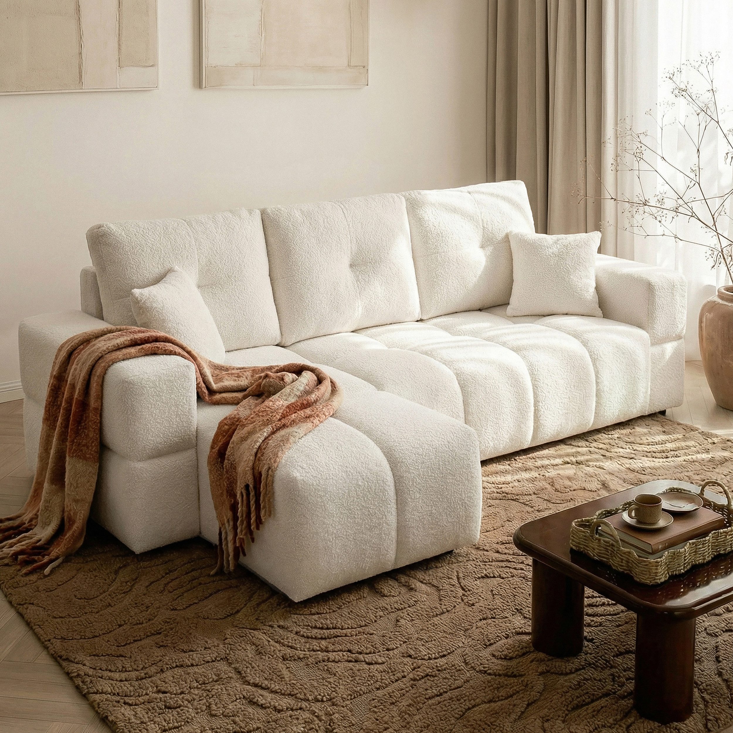 yourhouse24 Ecksofa BUENO im Glamour-Look 250 cm – Trend-Bouclé, mit Schlaffunktion, Seite universal – Bild 3 von 5
