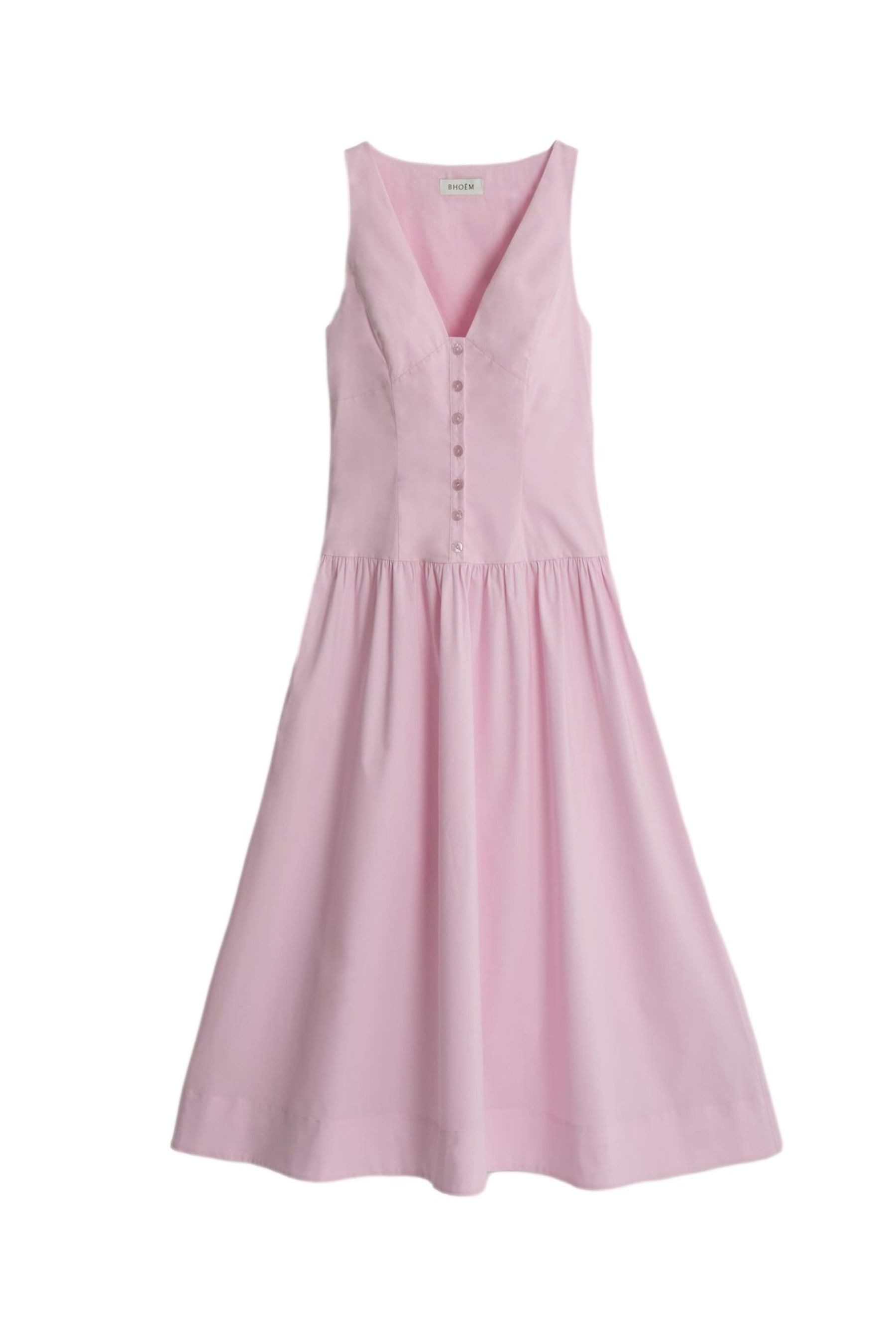 Bhoem Midikleid Midikleid aus Baumwollpopeline, geraffte Taille (1-tlg)