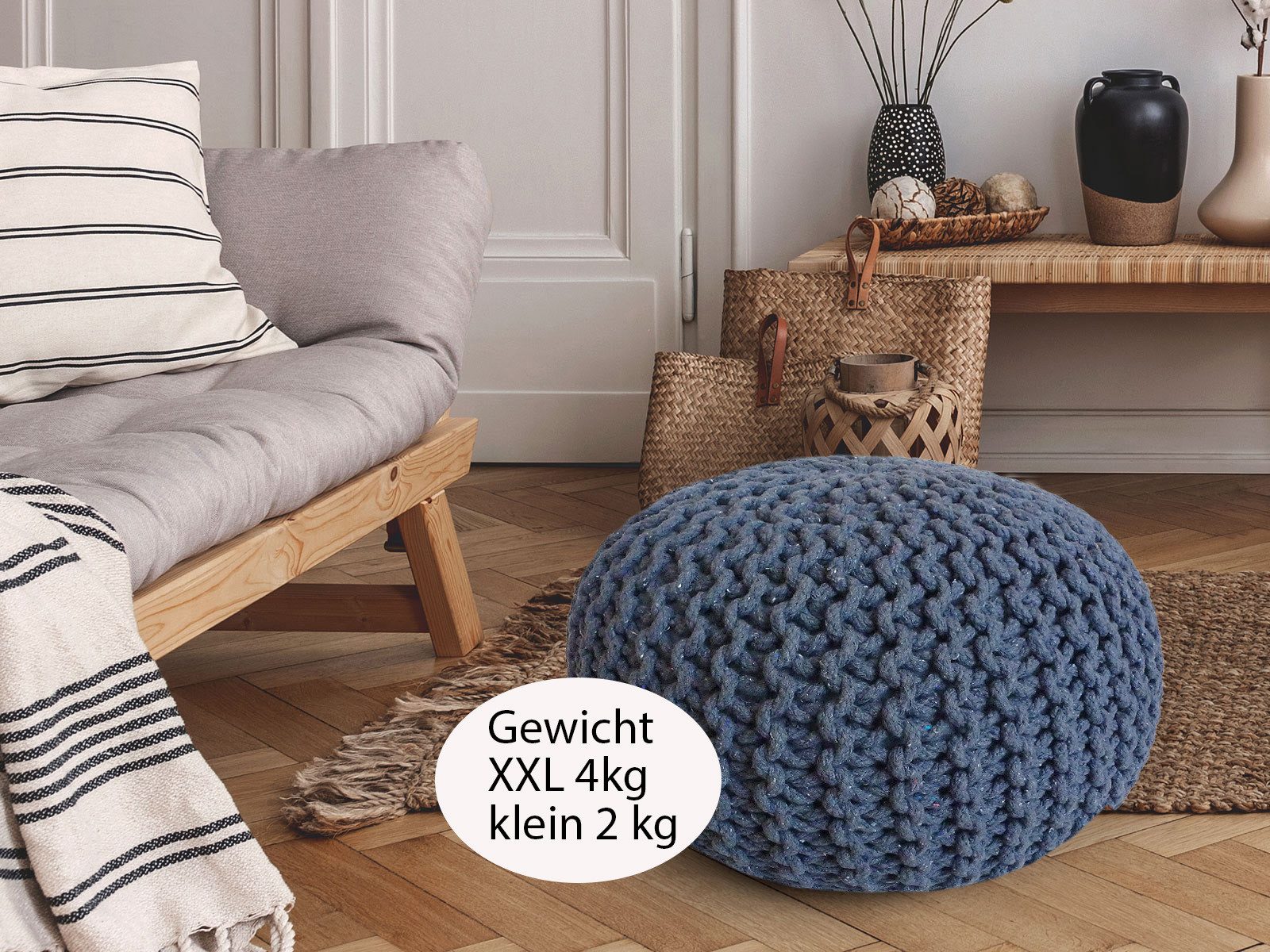 Amagohome Sitzhocker Strickhocker Pouf Ø45 o. 55cm Bodenkissen Sitzpouf XXL Baumwolle recyc – Bild 5 von 5