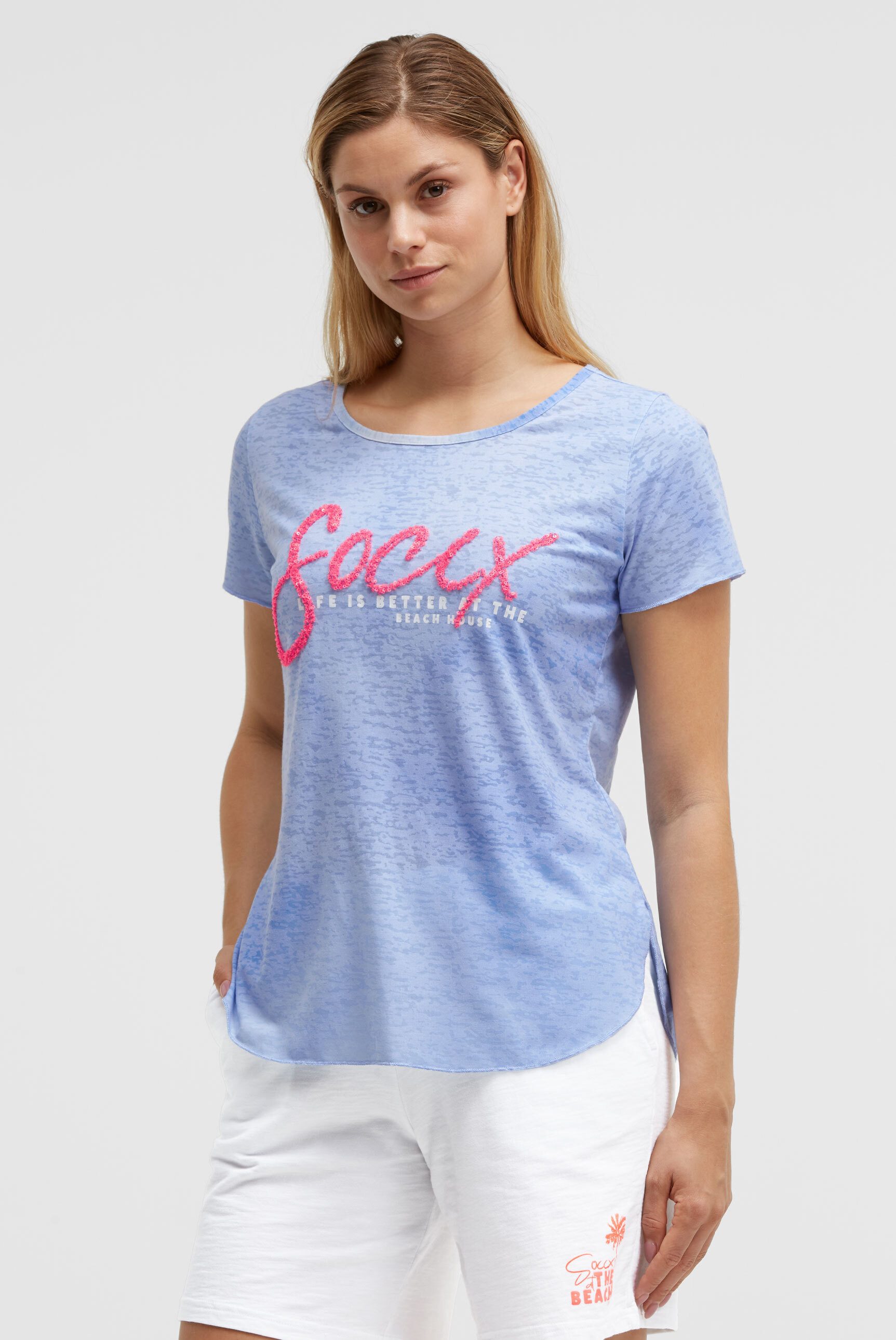SOCCX Rundhalsshirt mit Ausbrenner-Effekten
