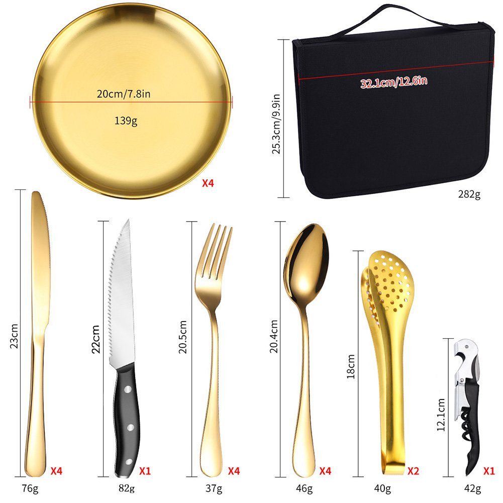 KingLux Besteck-Set 24-Teiliges Camping Picknick Besteck Edelstahl Outdoor Reisebesteck (24-tlg), 4 Personen, Edelstahl
