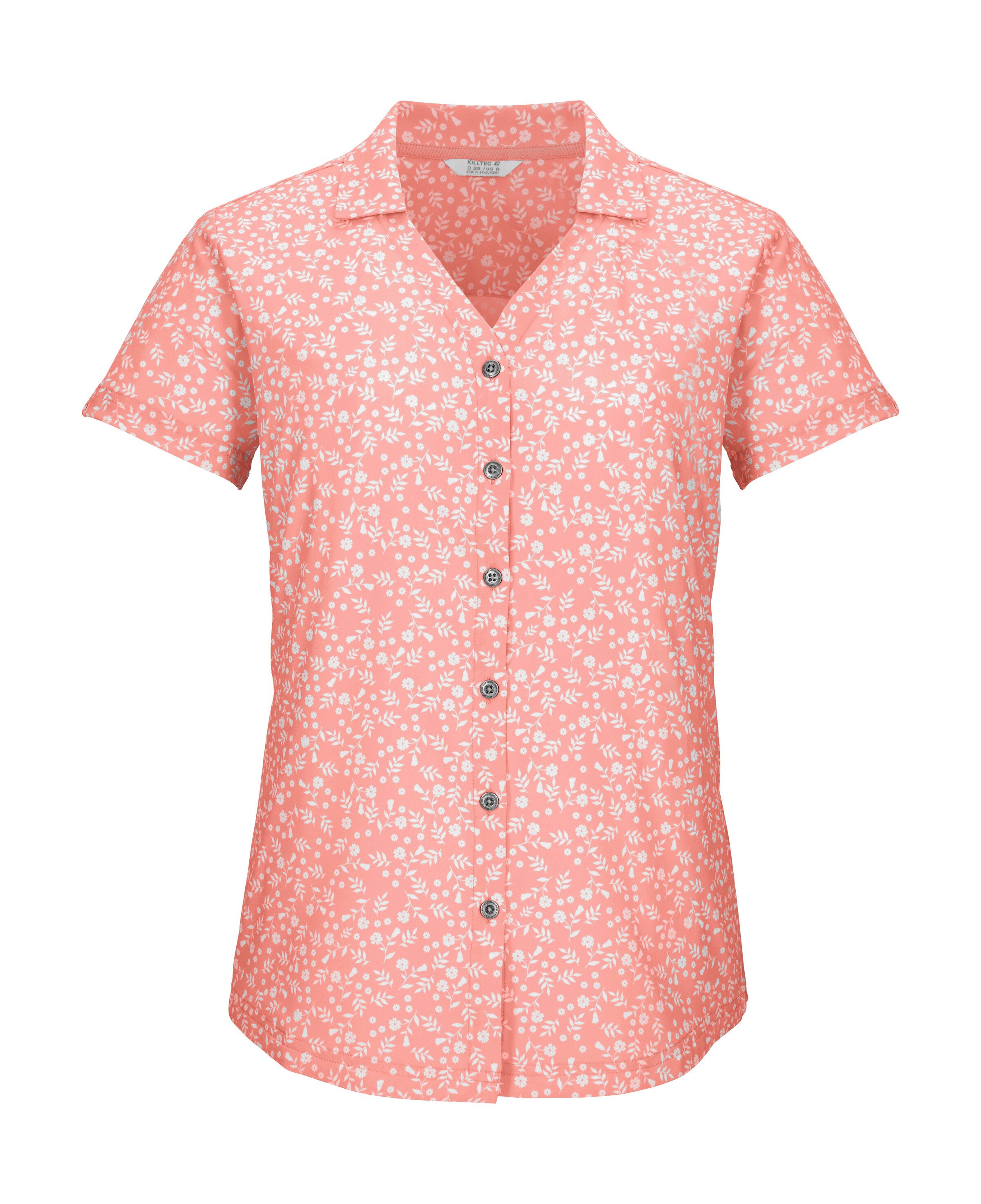 Killtec Funktionshemd KOS 86 WMN WVN SHRT Schnelltrocknende Damenbluse mit floralem Print und Zierriegeln