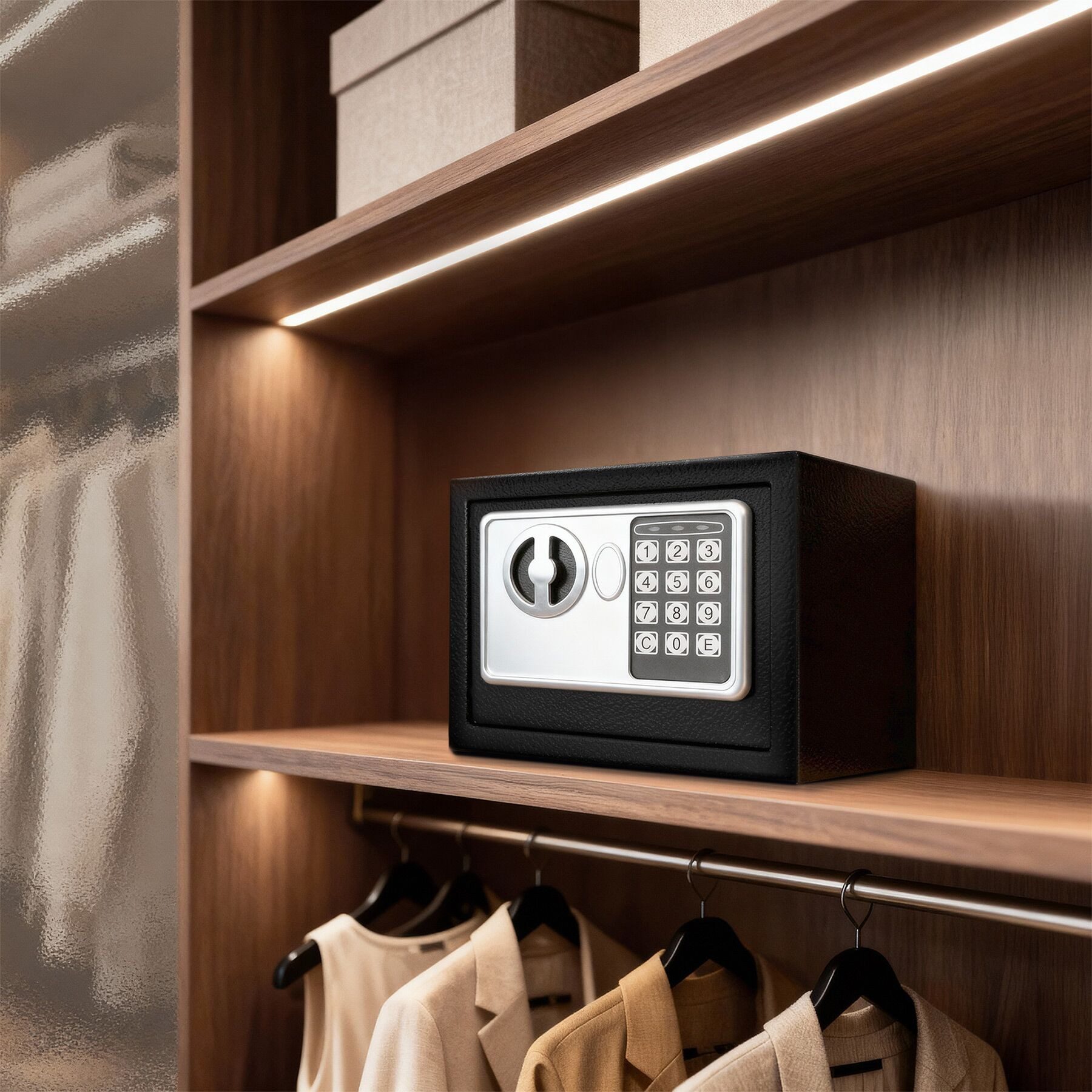 tectake Tresor Elektronischer Safe mit Doppelbolzen-Verschlusssystem, 17 x 23 x 17 (Möbeltresor, in schwarz), LED-Anzeige mit akustischem Signal, wählbarer Sicherheitscode