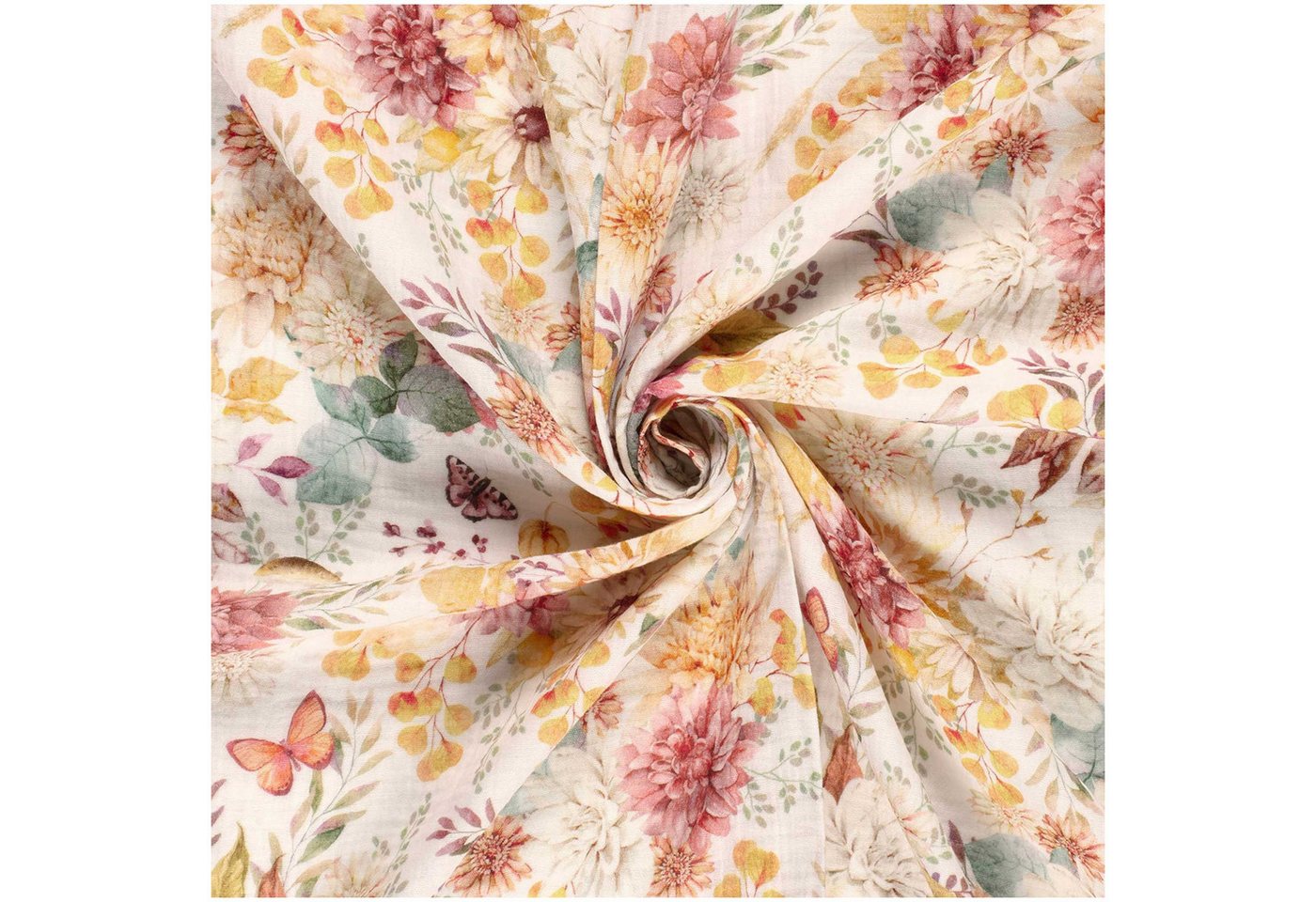 Thumbnail - maDDma Stoff Musselin-Stoff Digital-Druck Motive ab 50x130cm uni Mulltuch, Blumen 2