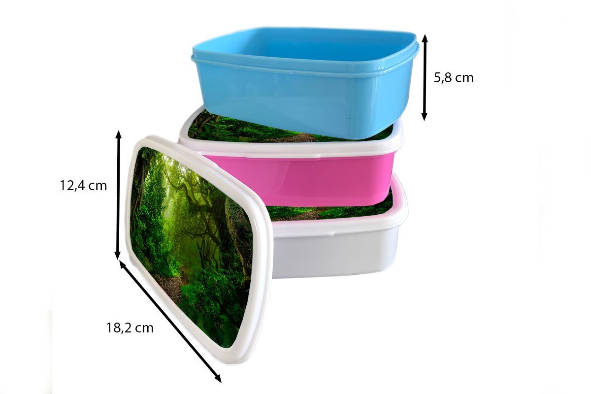 MuchoWow Lunchbox Landschaft Brotbox Dschungel Brotdose Kunststoff Tropisch - für Kunststoff, Grün, - Kinder, Erwachsene, rosa (2-tlg), - - Snackbox, Mädchen, Sonne