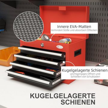 Durhand Werkzeugbox Werkzeugkasten mit 4 Schubladen, Schloss (Werkzeugkoffer, 1 St., Werkzeugkiste), Stahl, Rot, 45 x 24,5 x 32,5 cm