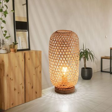 etc-shop Kugelleuchte, Leuchtmittel nicht inklusive, Schreib Nach Tisch Leuchte Wohn Ess Zimmer Beistell Beleuchtung Bambus
