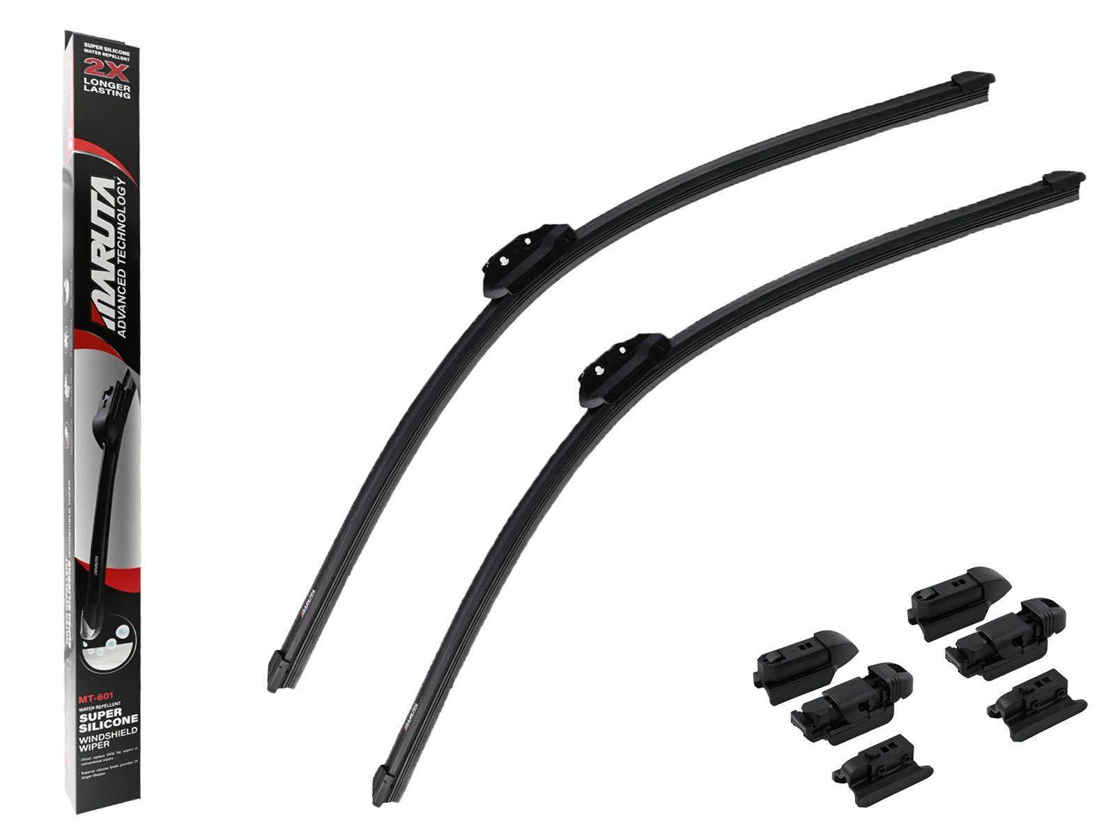 MARUTA Scheibenwischblätter MT-601, (Wischergummis aus Spezial Silikon für Perleffekt, Lotus Perl-Effekt Scheibenwischer SET 650mm / 650mm, universal, vorne), Lotus Perl-Effekt Scheibenwischer SET 650mm / 650mm, universal, vorne