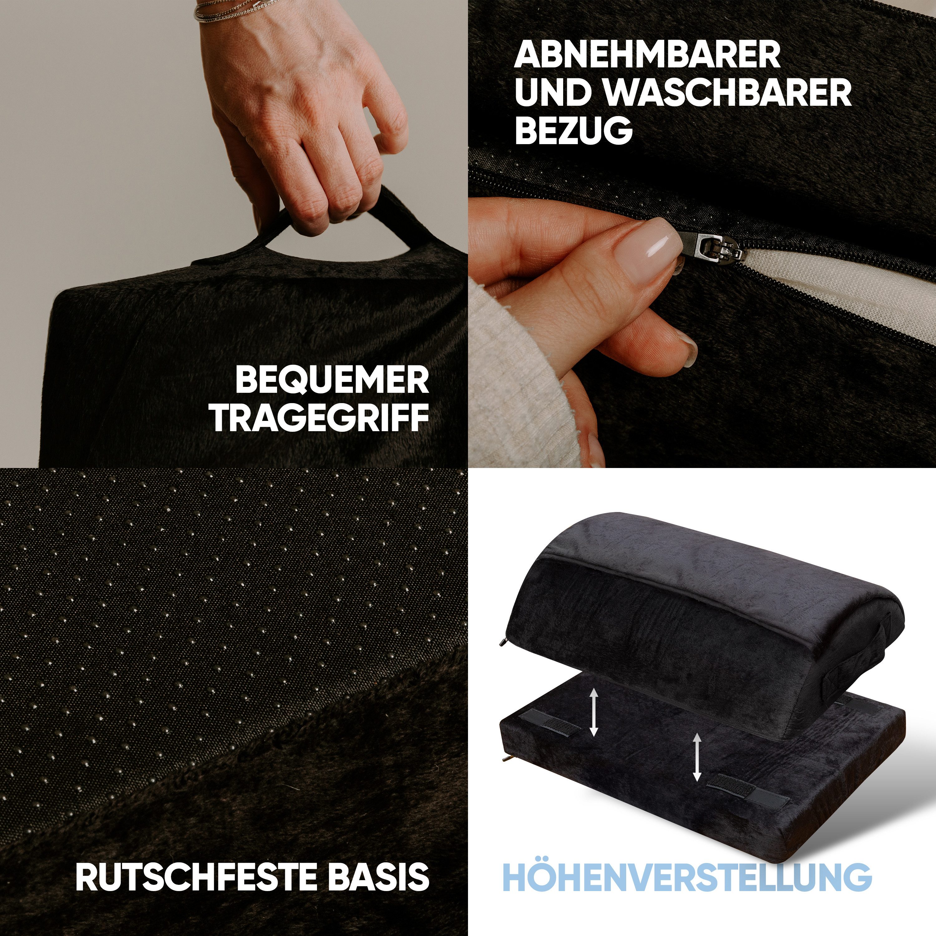 Björn&Schiller Fußstütze ergonomische Fußablage mit integrierter Fußtasche, mit orthopädischem Fußkissen, ideal für Büro und Homeoffice