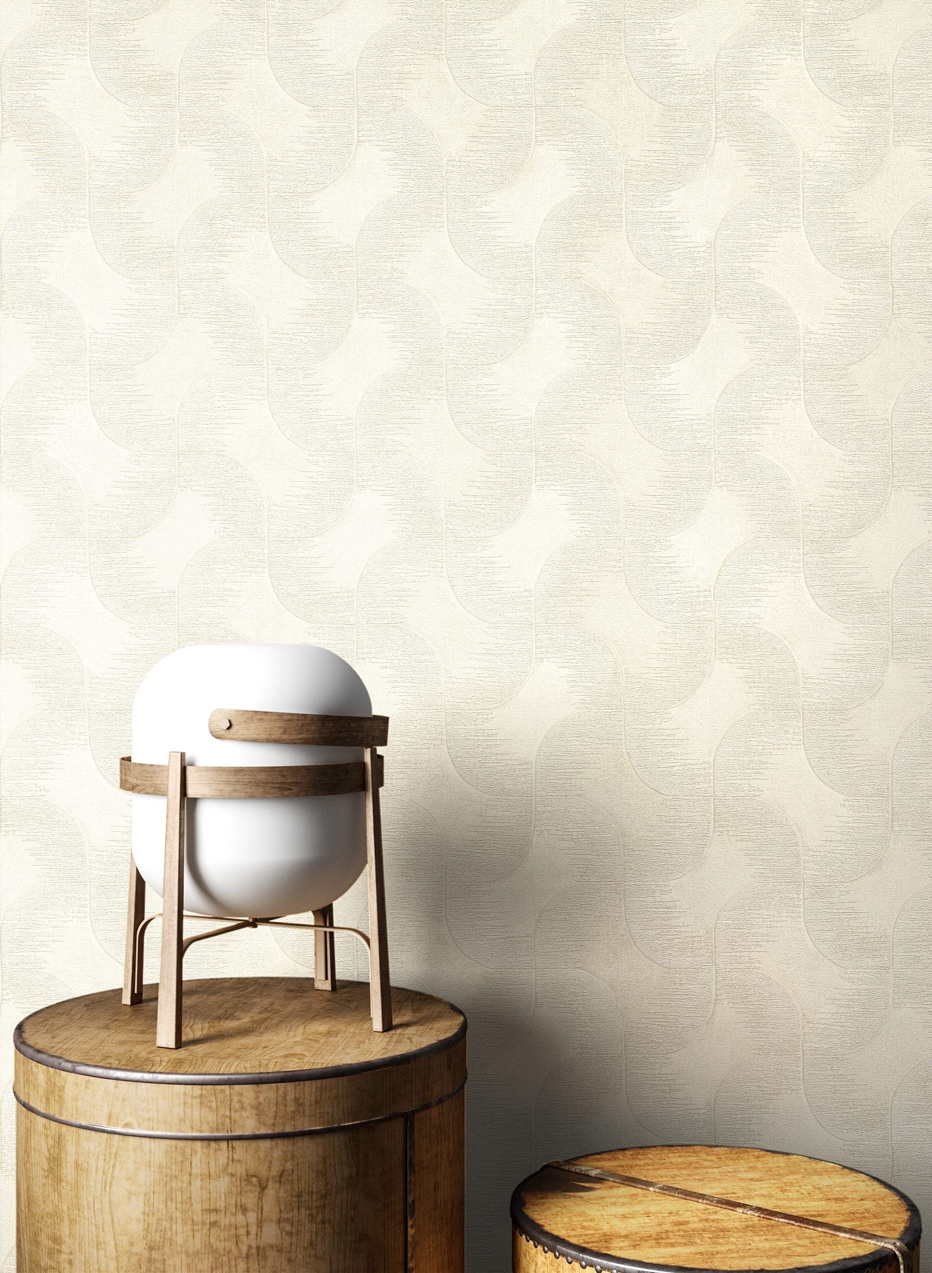 Newroom Vliestapete Kalon Perlmutt Tapete Mustertapete Muster,Struktur,Struktur, Weiß Tapete Glamour Muster - Mustertapete Retromuster Creme Perlmutt Modern 3D Optik Struktur Struktur für Wohnzimmer Schlafzimmer Küche, Retromuster