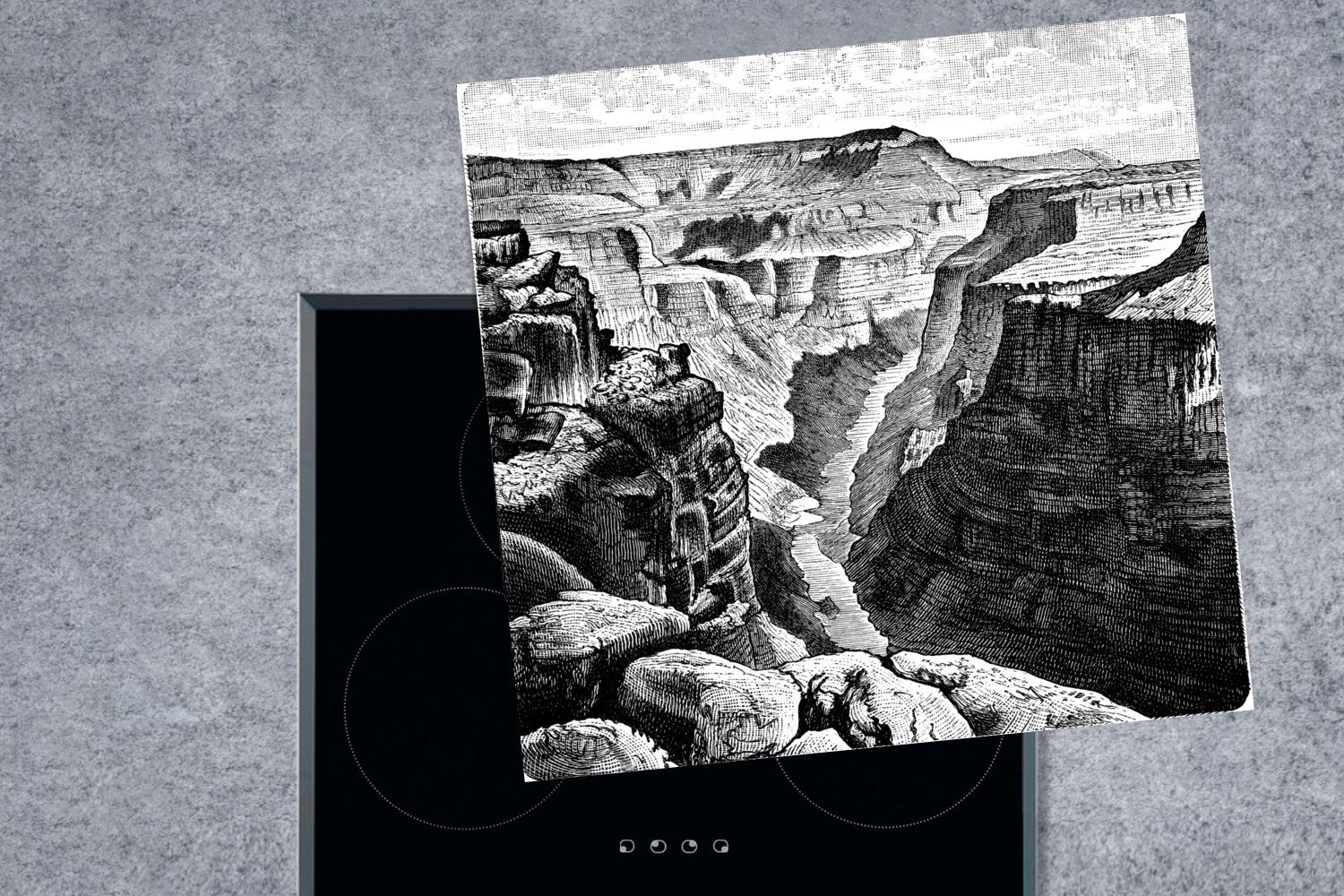 MuchoWow Herdblende-/Abdeckplatte Schwarz-Weiß-Abbildung des Grand (1 Arbeitsplatte cm, Arizona, tlg), 78x78 Canyon für Ceranfeldabdeckung, küche in Vinyl