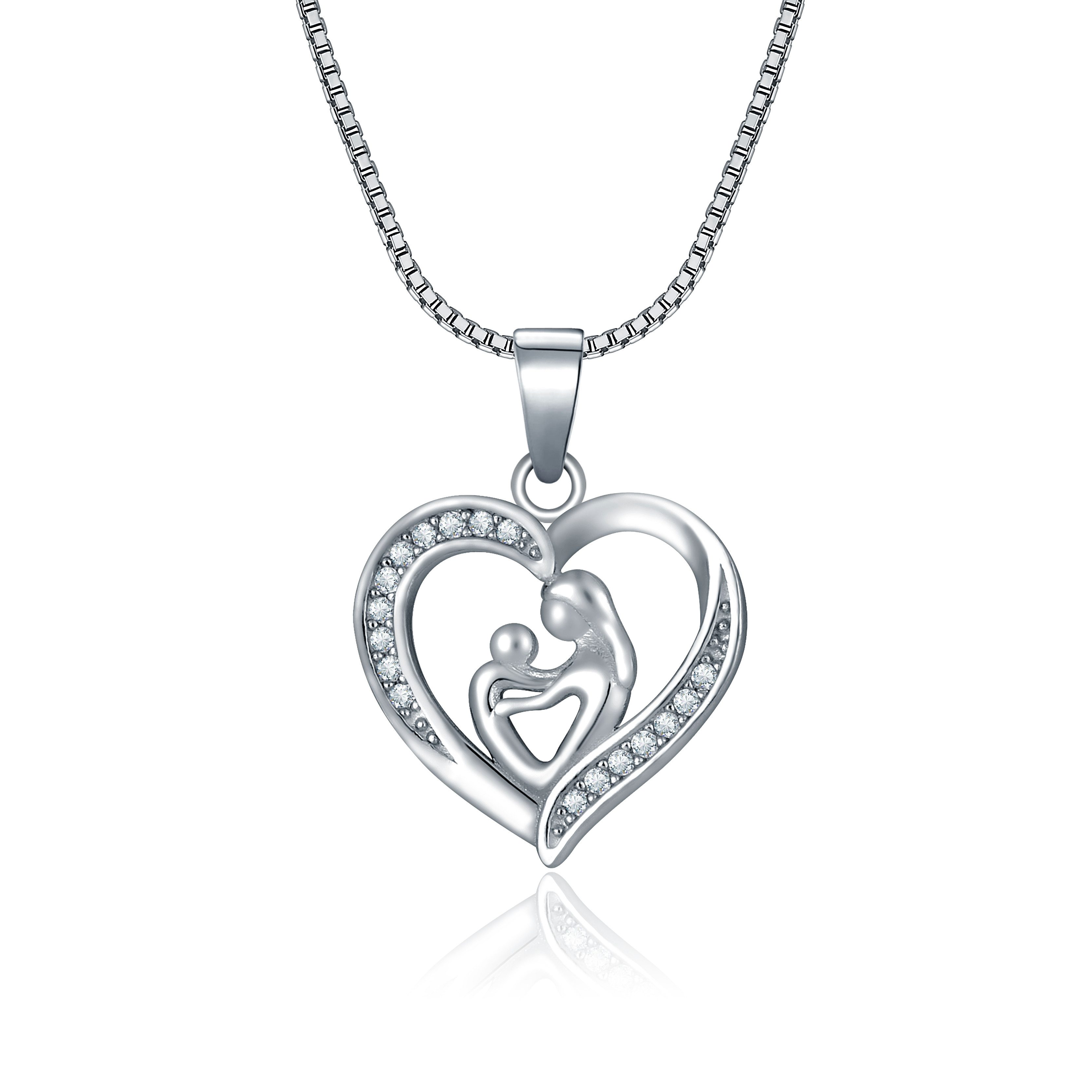 NAHLE Kette mit Anhänger Mutter Kind Silber Herz Kette Geburt Halskette (2- günstig online kaufen