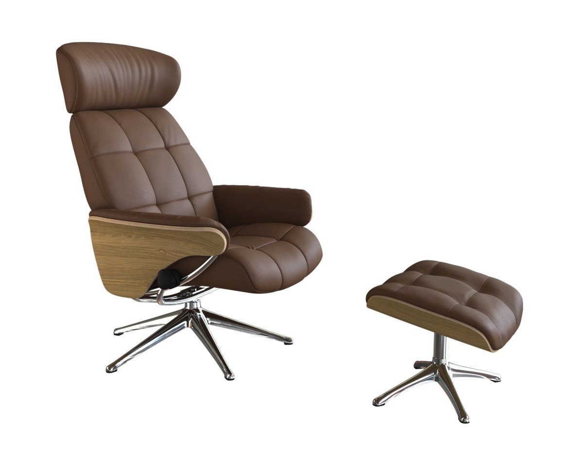 FLEXLUX Relaxsessel Skagen, Кресла для отдыха Premium-Komfort, Armlehnen, Drehbar, Rücken- und Kopfteilverstellung, Fuß Alu, Armlehne Eiche, Drehbar