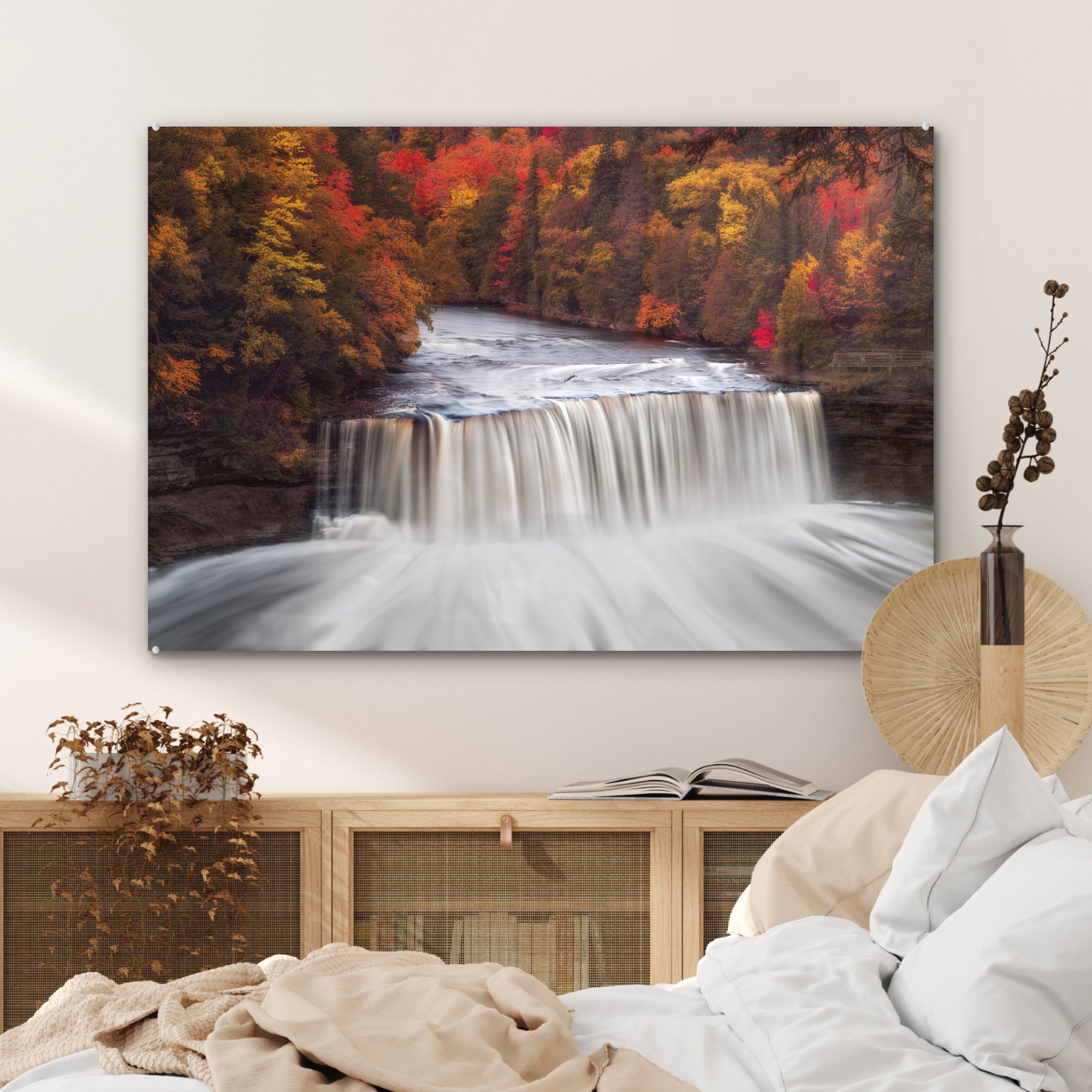 MuchoWow Acrylglasbild (1 St), Wald, Wohnzimmer einem Acrylglasbilder in Wasserfall & Schlafzimmer