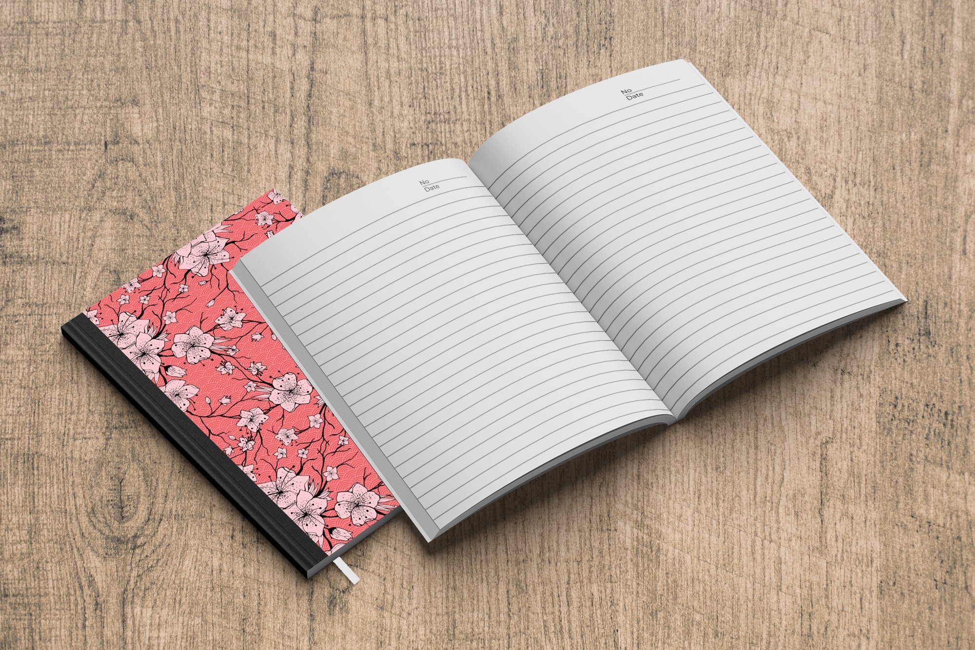 Notizbuch Muster Notizheft, - Tagebuch, Haushaltsbuch Blumen A5, MuchoWow Japan, Merkzettel, Journal, - 98 Seiten,