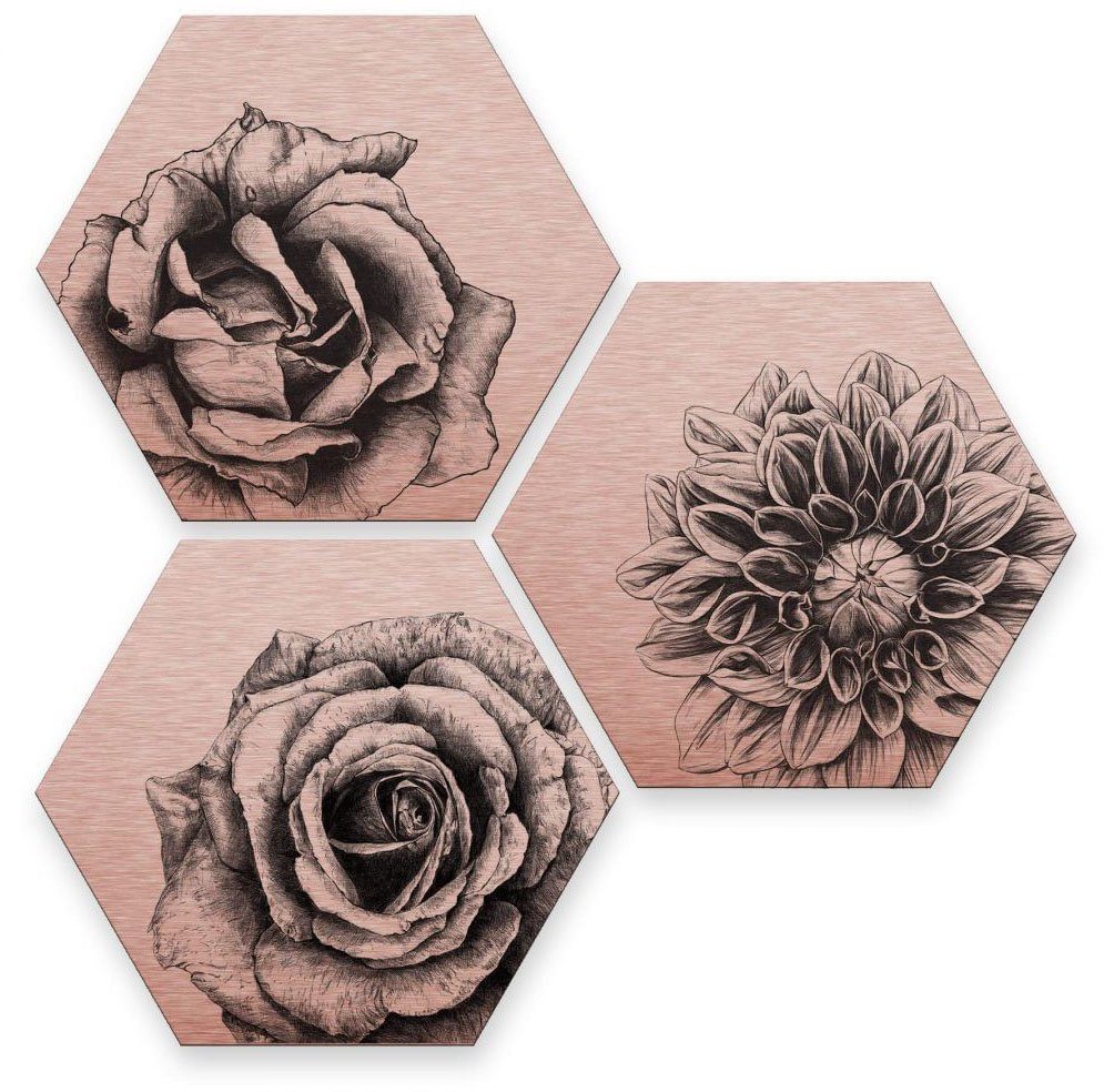 Wall-Art Mehrteilige Bilder Kupfer, Florales 3 (Set, Blumen St) Set