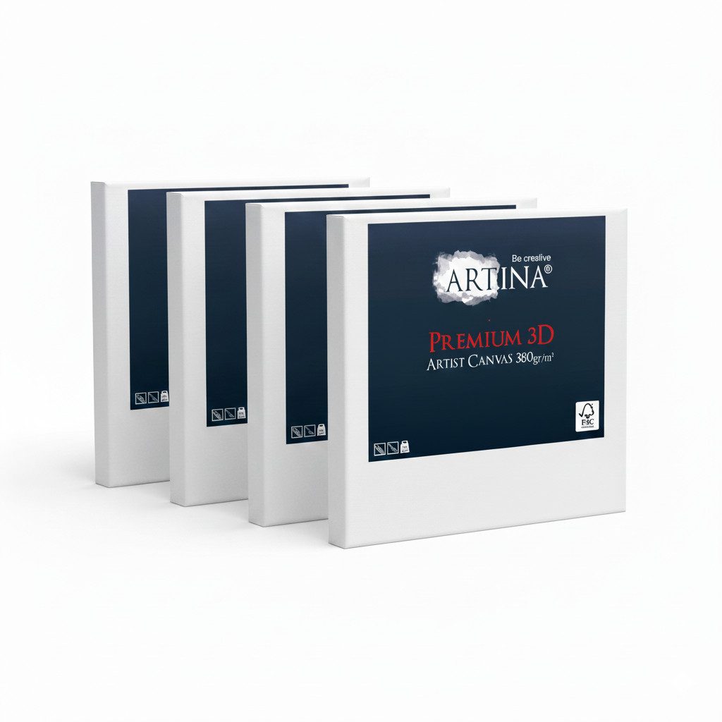 Artina Keilrahmen Keilrahmen Leinwand Premium 3D, 18x24cm, 4er Set, 380 g/m², verzugsfrei,3-fach weiß vorgrundiert,Premium Qualität, 100% Baumwolle