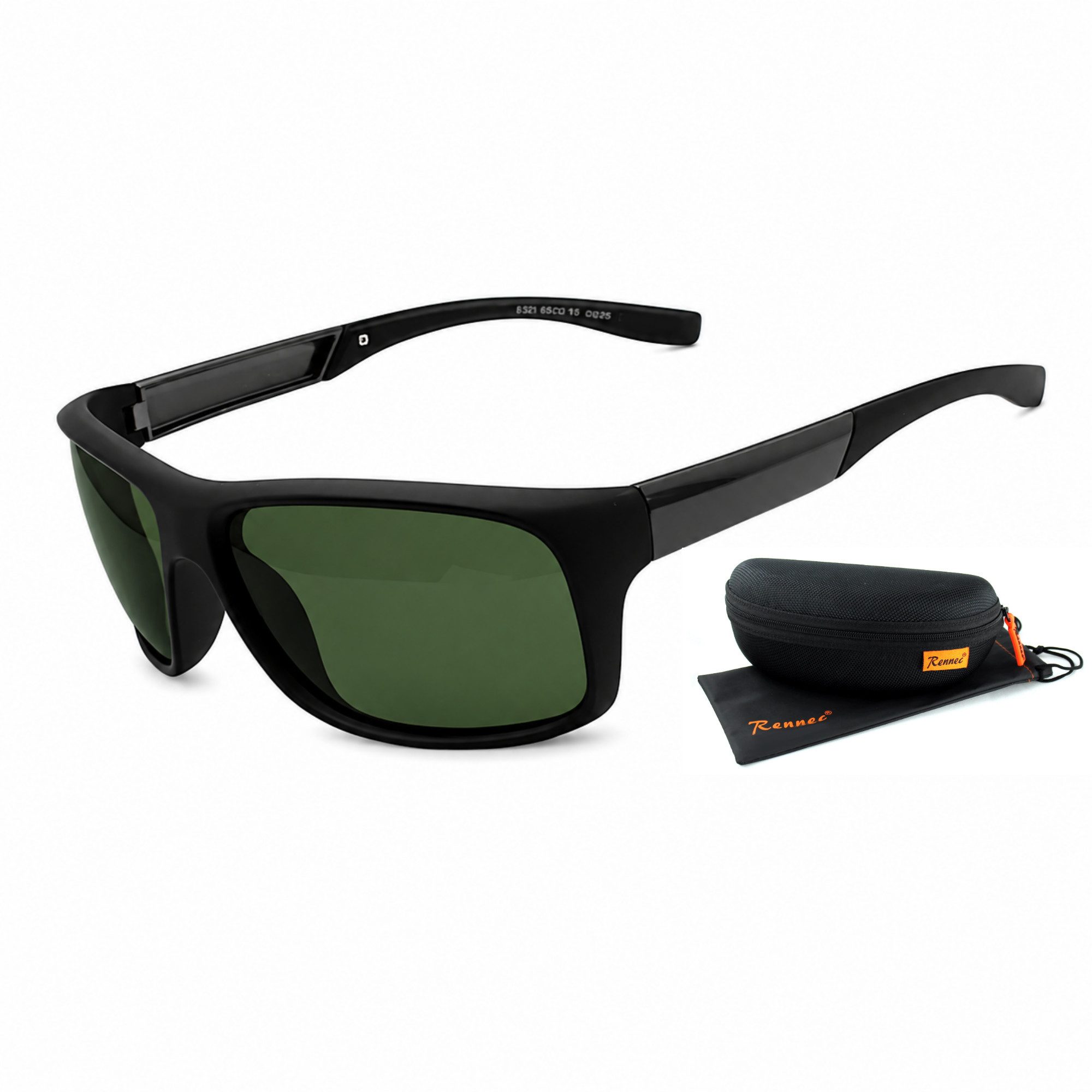 Sonnenbrille Herren Polarisiert Matt Schwarz Bikerbrille mit Hardcase