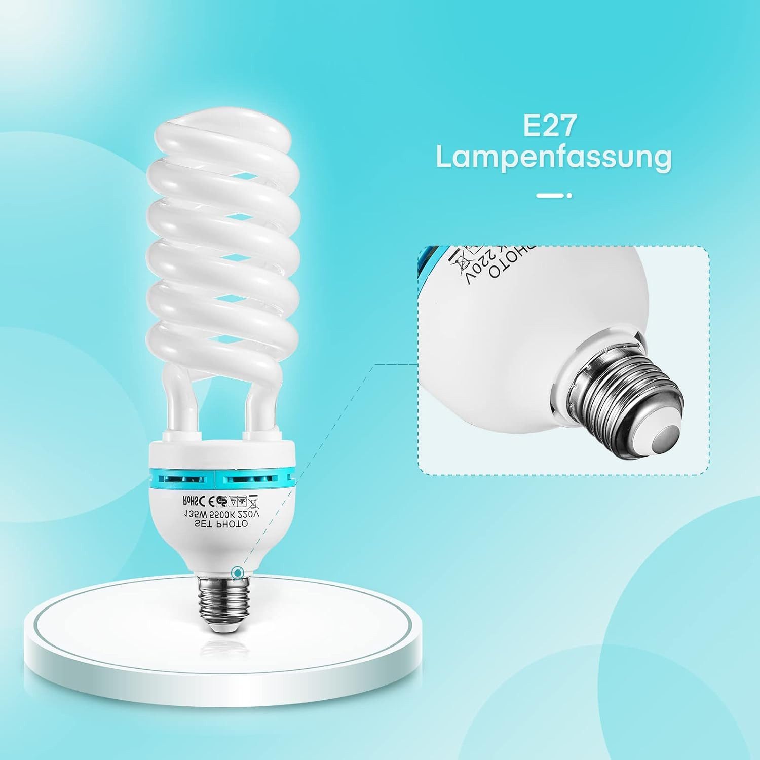 TLGREEN Tageslichtlampe 2 x 135W Spiral-Tageslichtlampe,Fotoleuchte, 5500K, E27 Fassung, Tageslichtweiß,Studioleuchte für Softbox Fotografie im Fotostudio