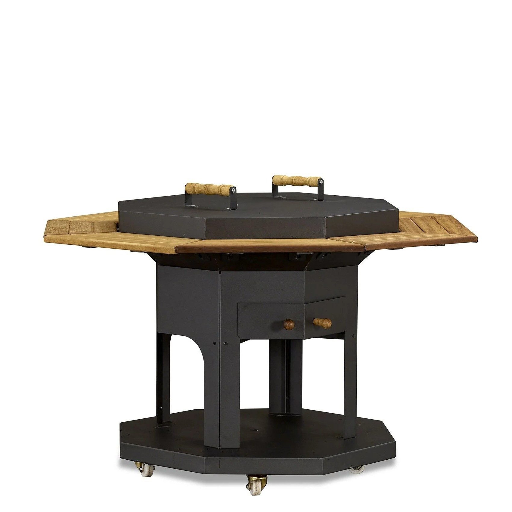 Xlmoebel Outdoor-Küche Schwarzer Grilltisch aus Holz und Edelstahl mit modernem Design, Made in Europa