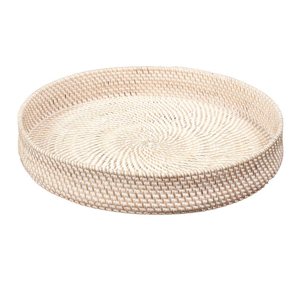 LebensWohnArt Dekotablett Traditionelles Tablett LOMBOK aus Ketak White Wash 40cm Handarbeit