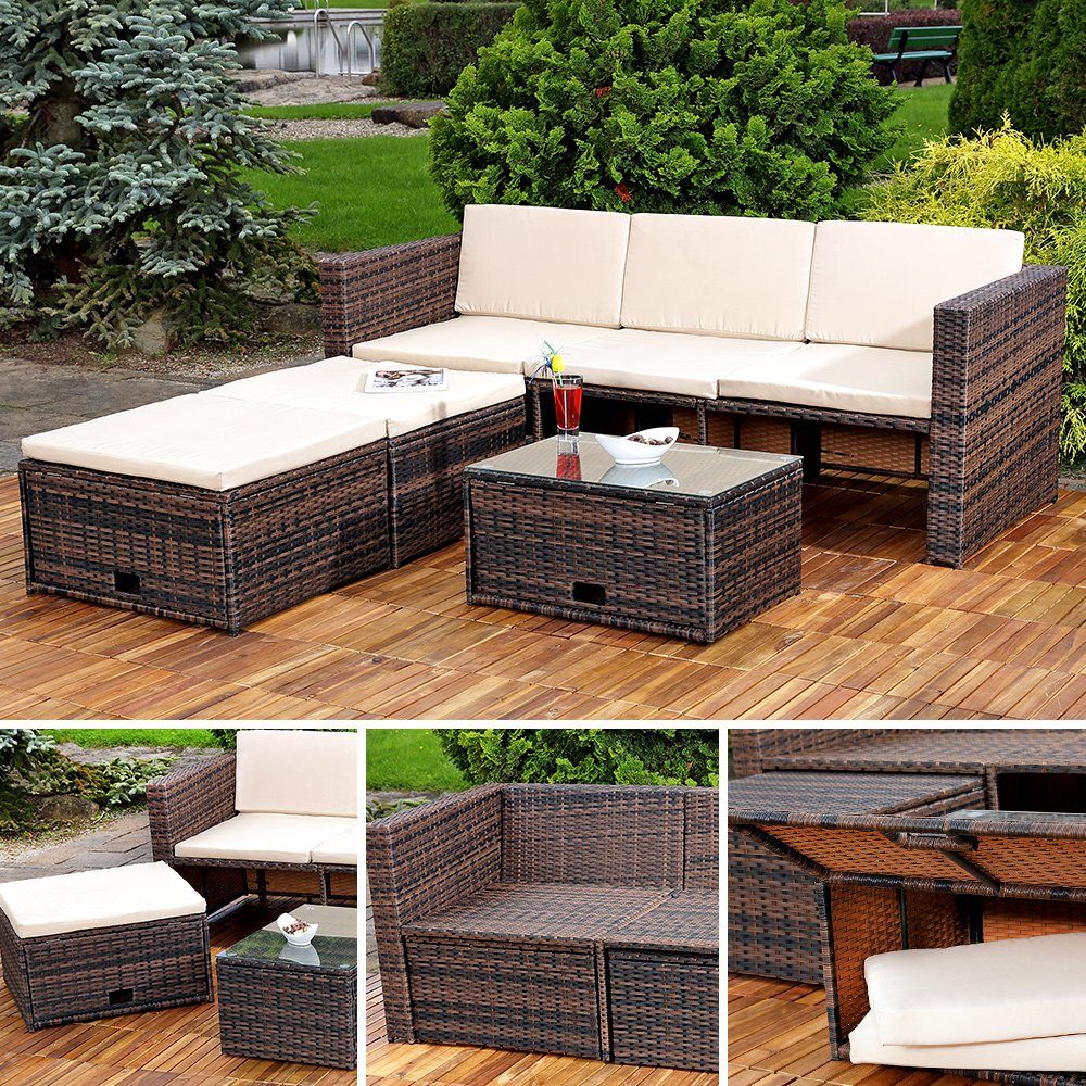 Feel2Home Gartenlounge-Set Polyrattan Lounge Rattanmöbel Sitzgruppe Gartenmöbel versch. Farben, (4-tlg., Premium-Lounge), Hochwertige Flechtoptik