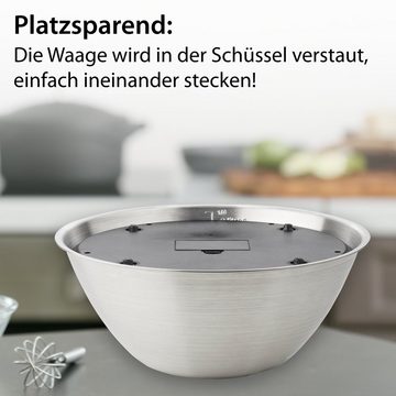 ADE Schüsselwaage mit Mehrzweckschüssel und LCD-Display, abnehmbare Edelstahlschale mit Literskala, großes Display, bis 5 kg