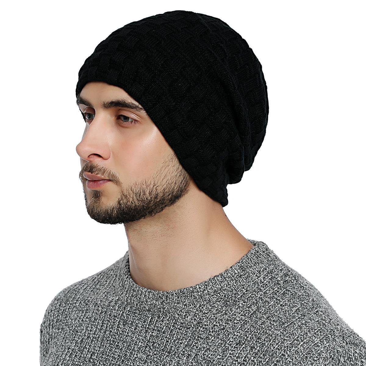 DonDon Beanie Herren Winter long geflochten (Packung, 1-St) Wintermütze, Beanie mit Flechtmuster und Teddyfleece